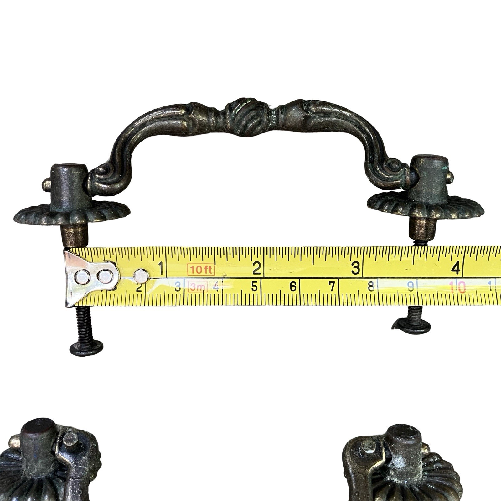 VTG YC Brass Bail Drop Drawer Pulls Rosette Set Of 6 Reclaimed Cabinet Handles
