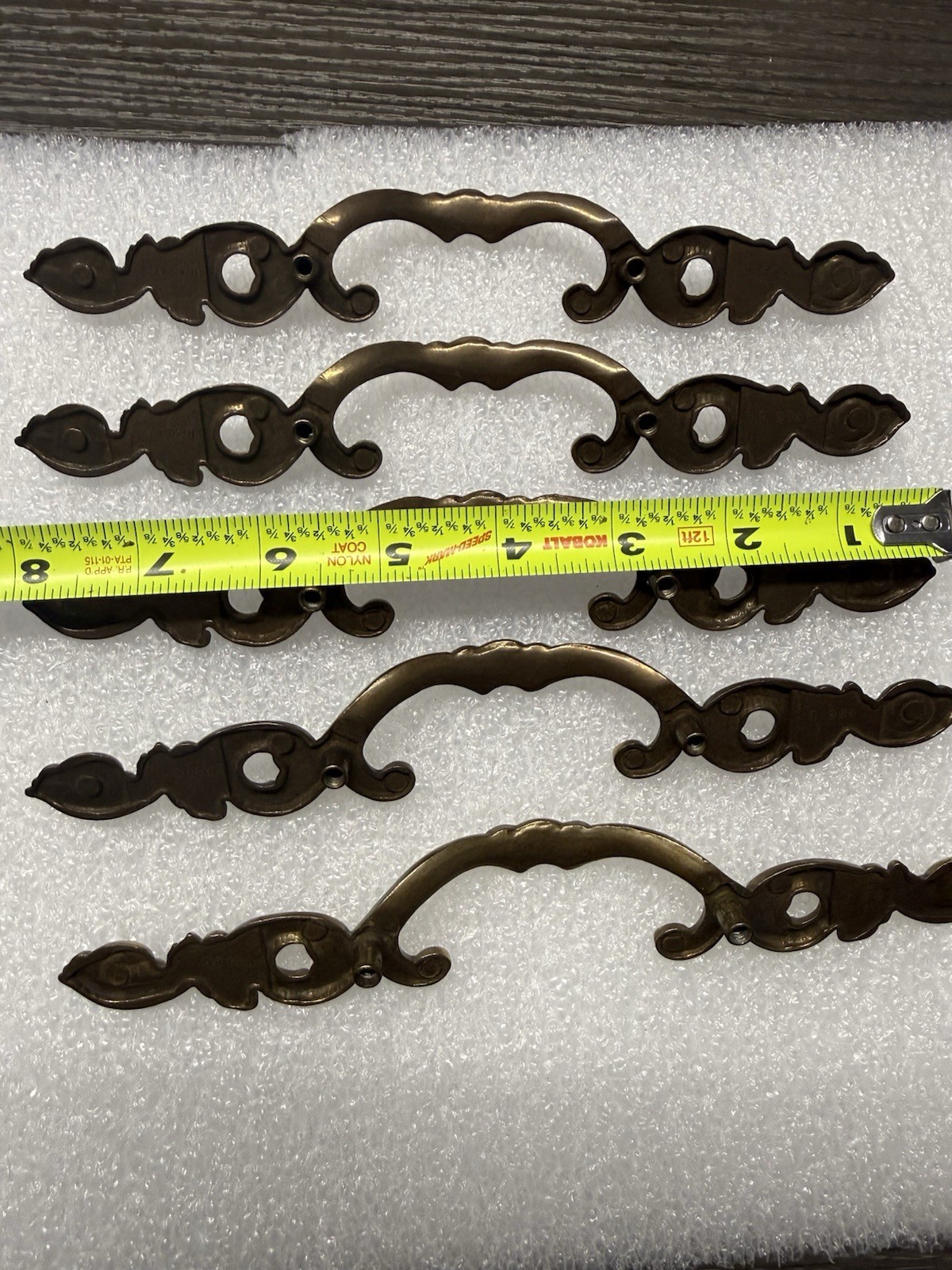 5 Vintage Antique Keeler Brass Co. Hickory Drawer Brass Pulls 8” Victorian (28)