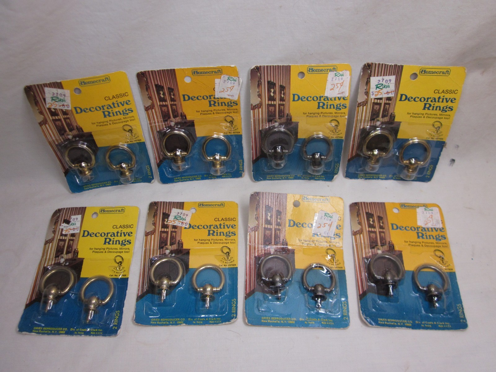vintage Homecraft Classic Decorative Rings hanging 8 Packs NOS 16 ring lot