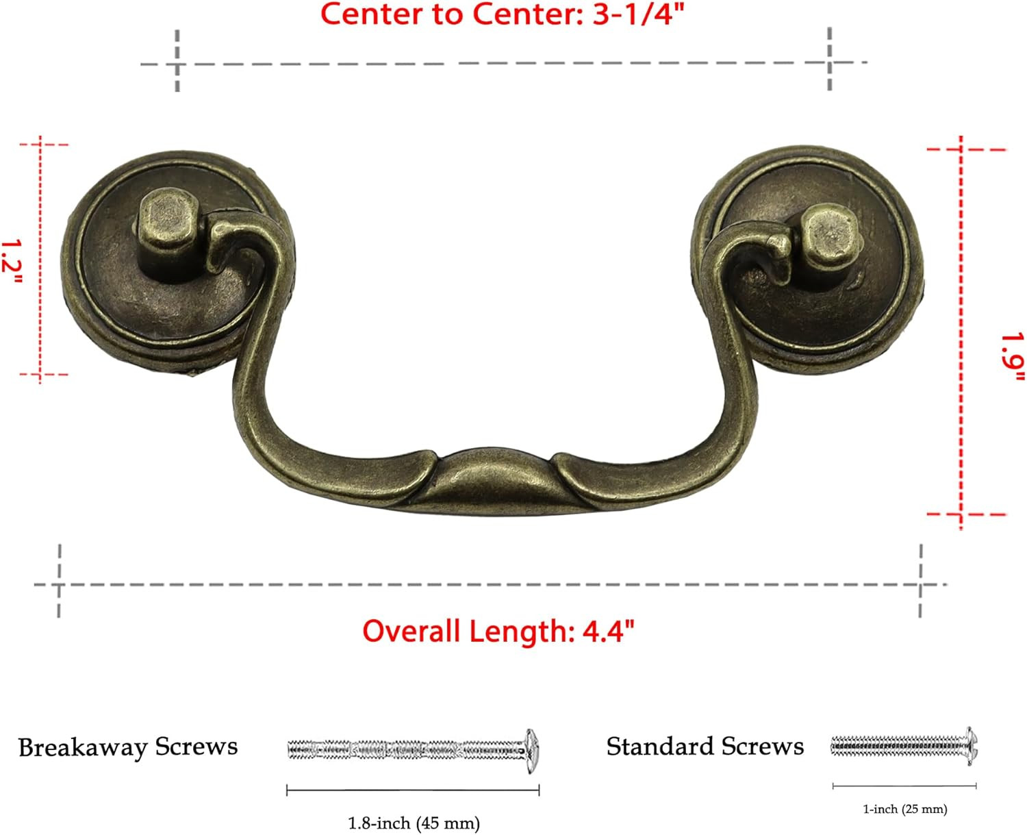 8 Pack Antique Brass Cabinet Pulls, 3-1/4 Inch Hole Centers Vintage Drawer Handl