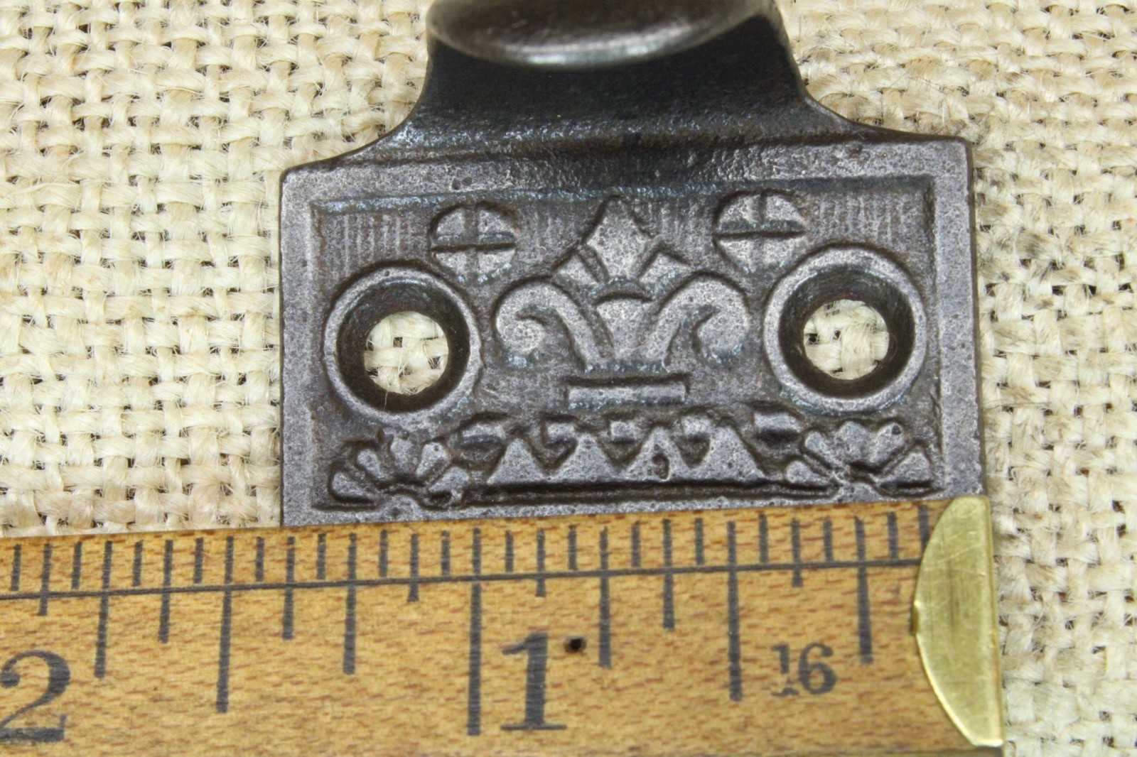 Old Window Sash Lift Pull Restored Iron Eastlake Fleur-de-lis Geometric Pattern