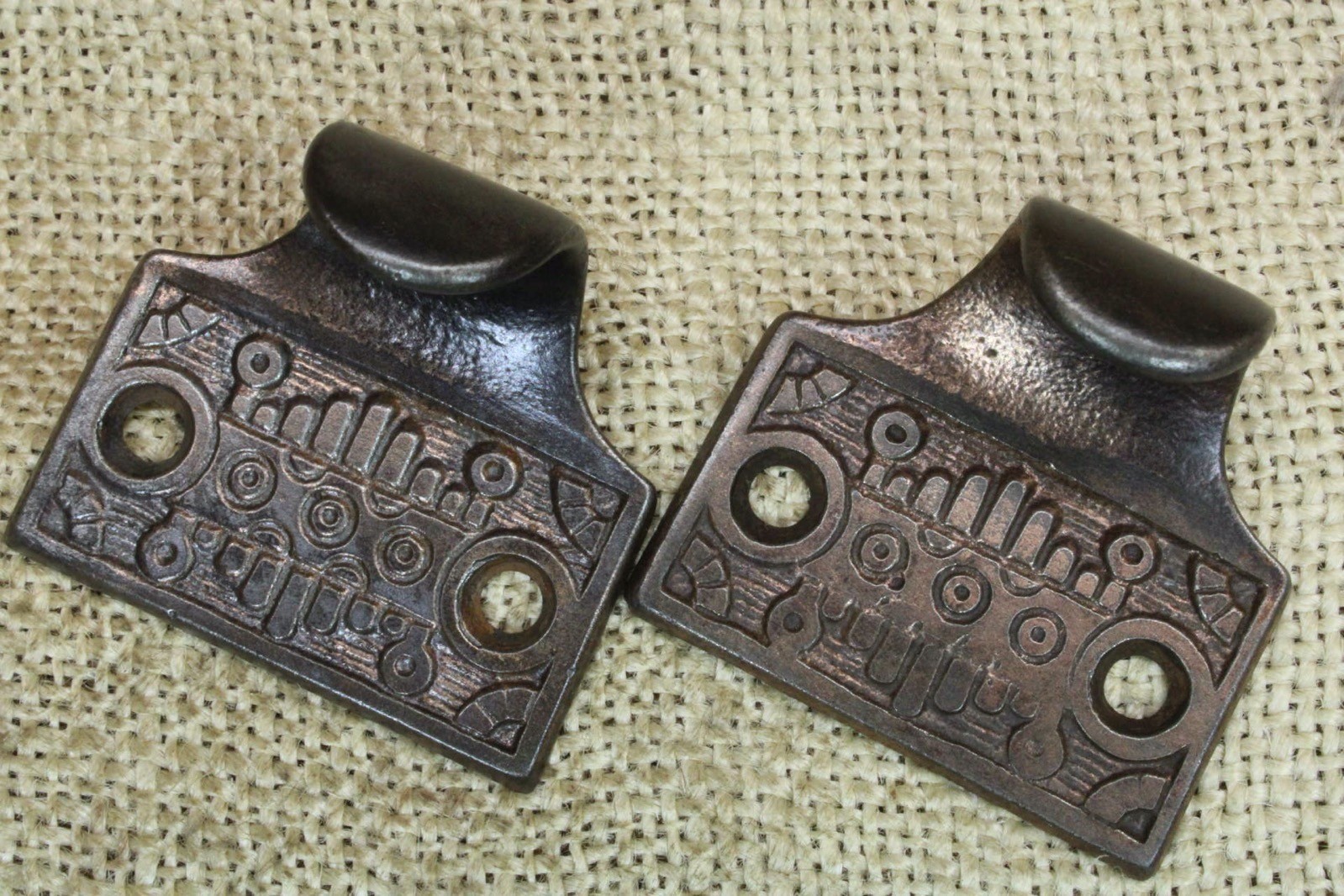 2 Old Window Sash Lifts Pulls Cast Iron light Copper Bronze Victorian Windsor