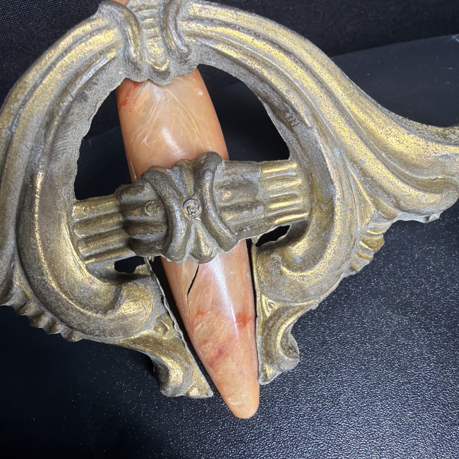 VTG Lot 10 Art Deco Drawer Waterfall Handles Pulls Orange Marble Bakelite Brass