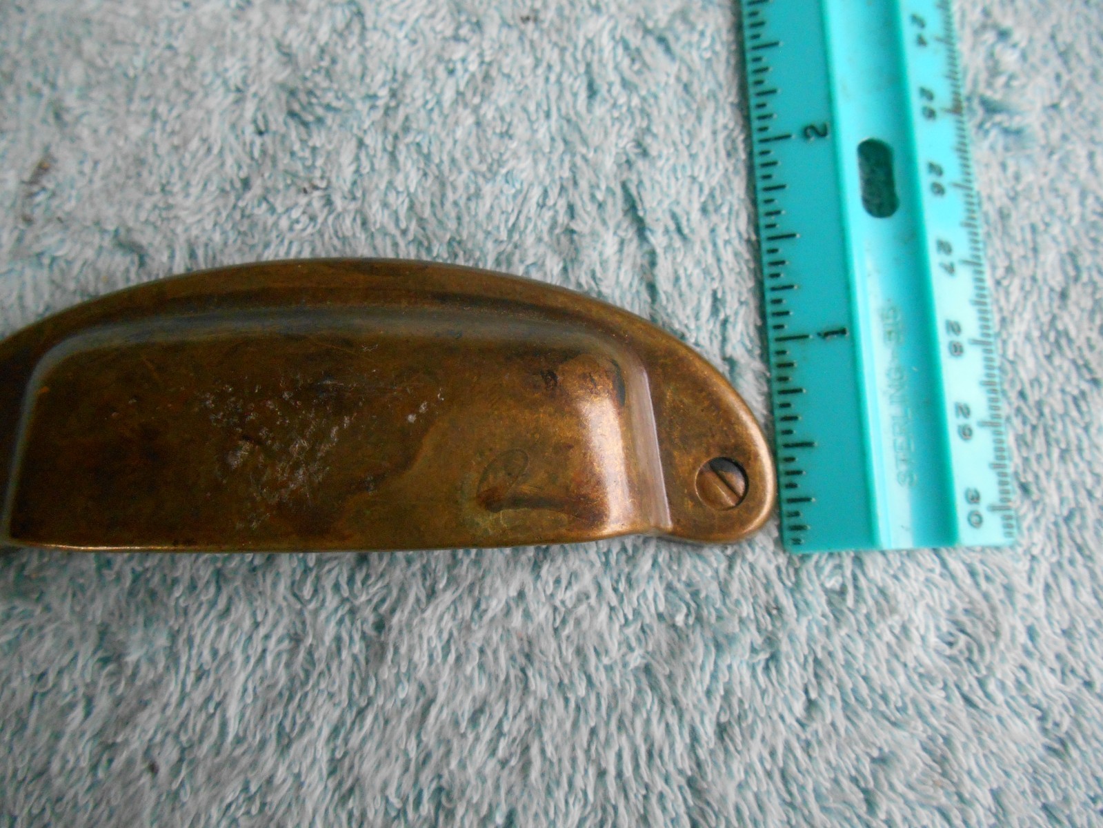 LOT OF 3 BRASS TONED DIE-CAST METAL DRAWER PULLS OR HANDLES WITH SCREWS