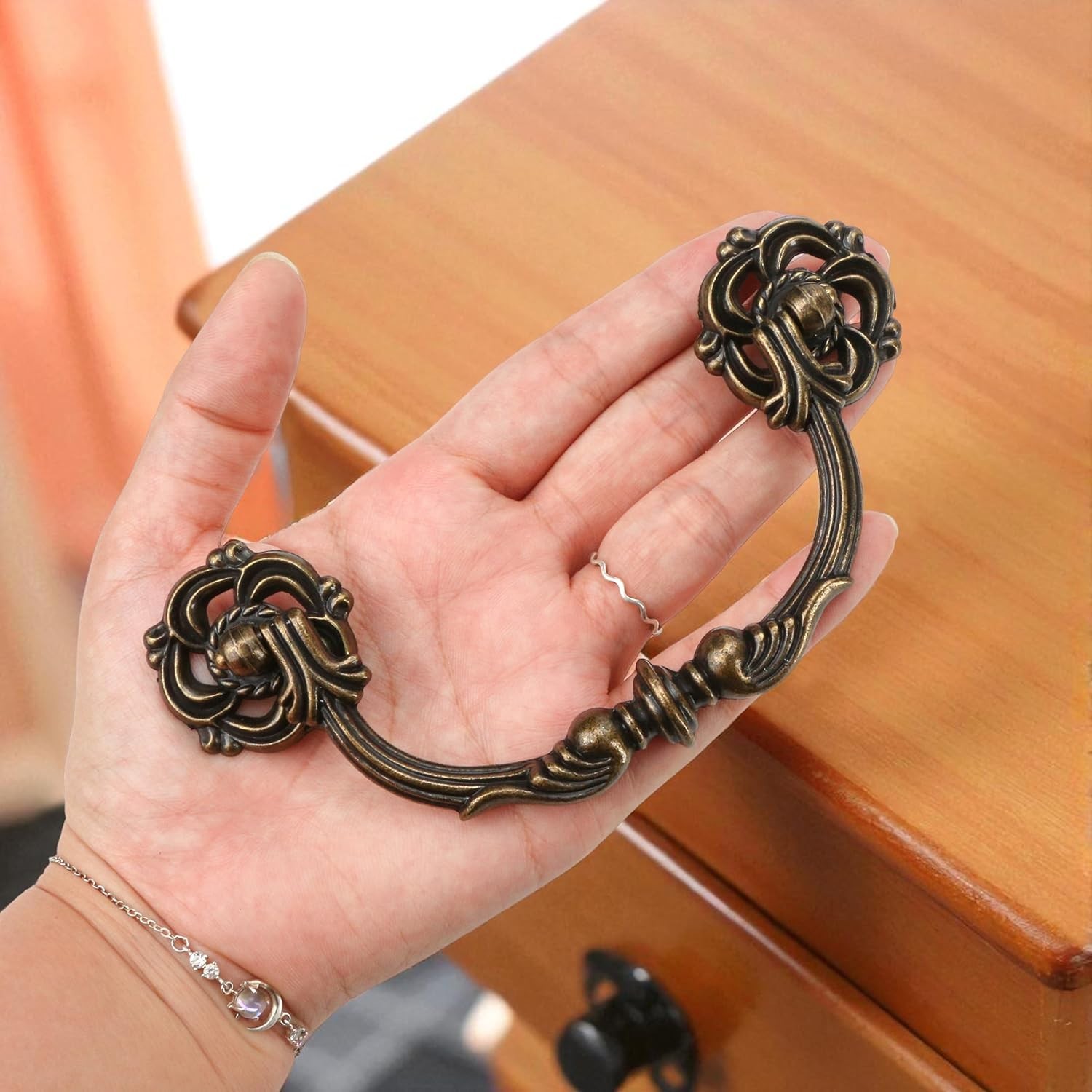 4-Pack 4.5″ -Antique Brass Drawer Pulls – Vintage Style Drop Bail Dresser Han…