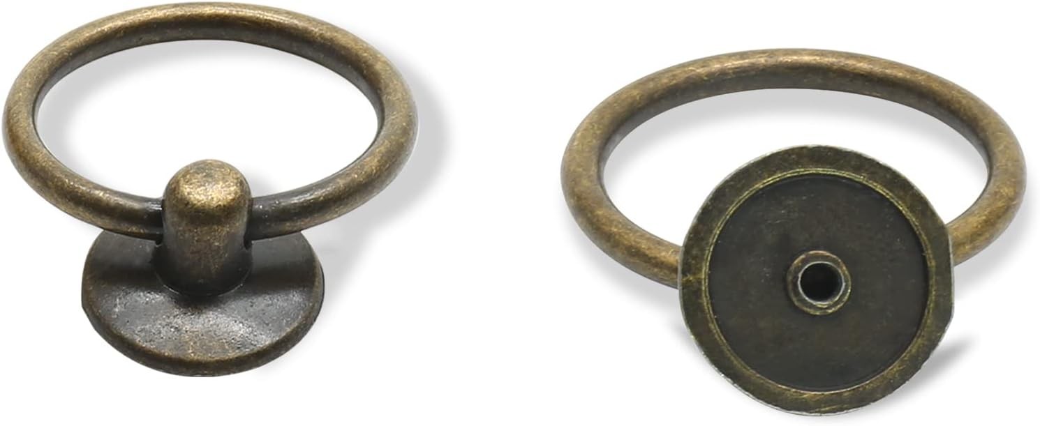 5Pcs 1″ x 2″ Bronze Ring Drawer Pulls | Vintage Cabinet Ring Handles, Drop Knobs