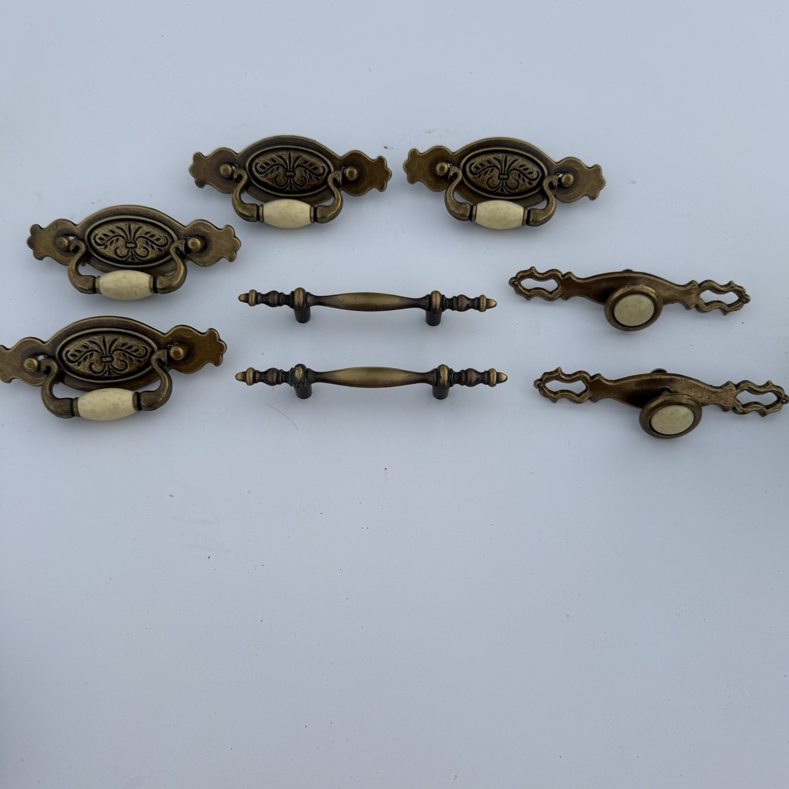 Vintage Brass Hardware Drawer Pulls With Beige Ceramic Center Bead Cabinet Mixed