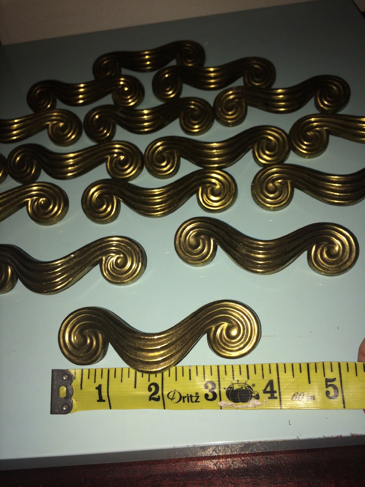 Vintage Art Deco Waterfall Curvy KBC Brass Handle Pull Original Patina