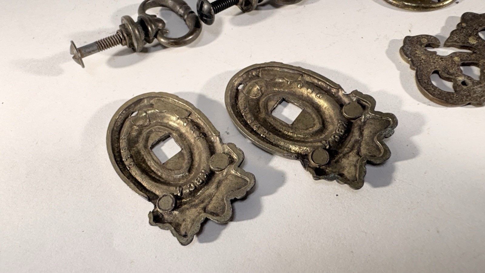 Lot Antique Furniture Pulls Escutcheons Floor Stops Hardware T