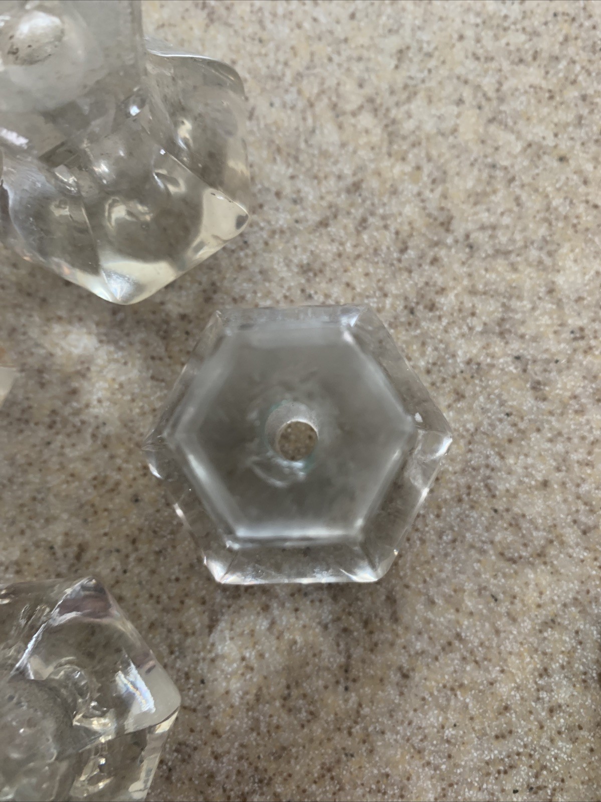 5 Vintage Depression Style 2 Size Hexagon Clear Glass Drawer/ Cabinet Knob Pulls