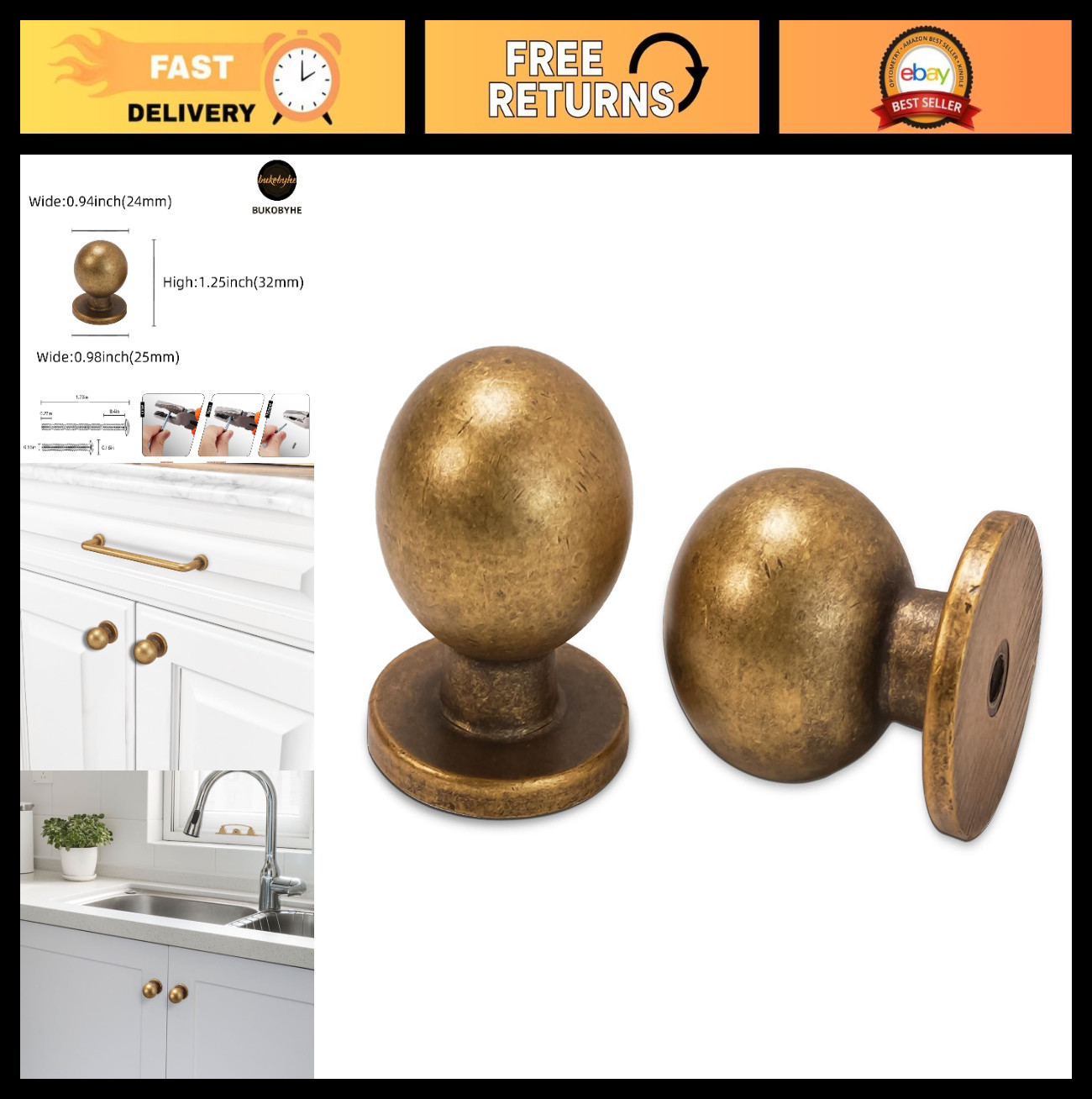 10 Pack Vintage Antique Brass Cabinet Handles & Knobs – Zinc Alloy Drawer Hardwa
