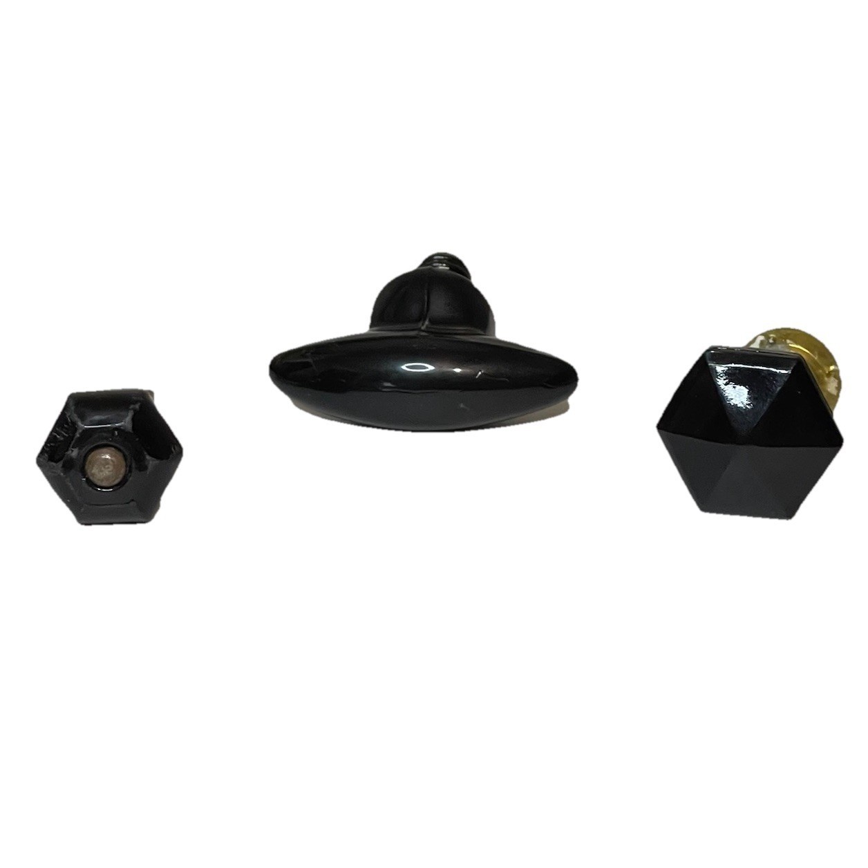 Vintage Black Glass Drawer Cabinet Knobs Pulls Mixed Styles Art Deco Lot of 3