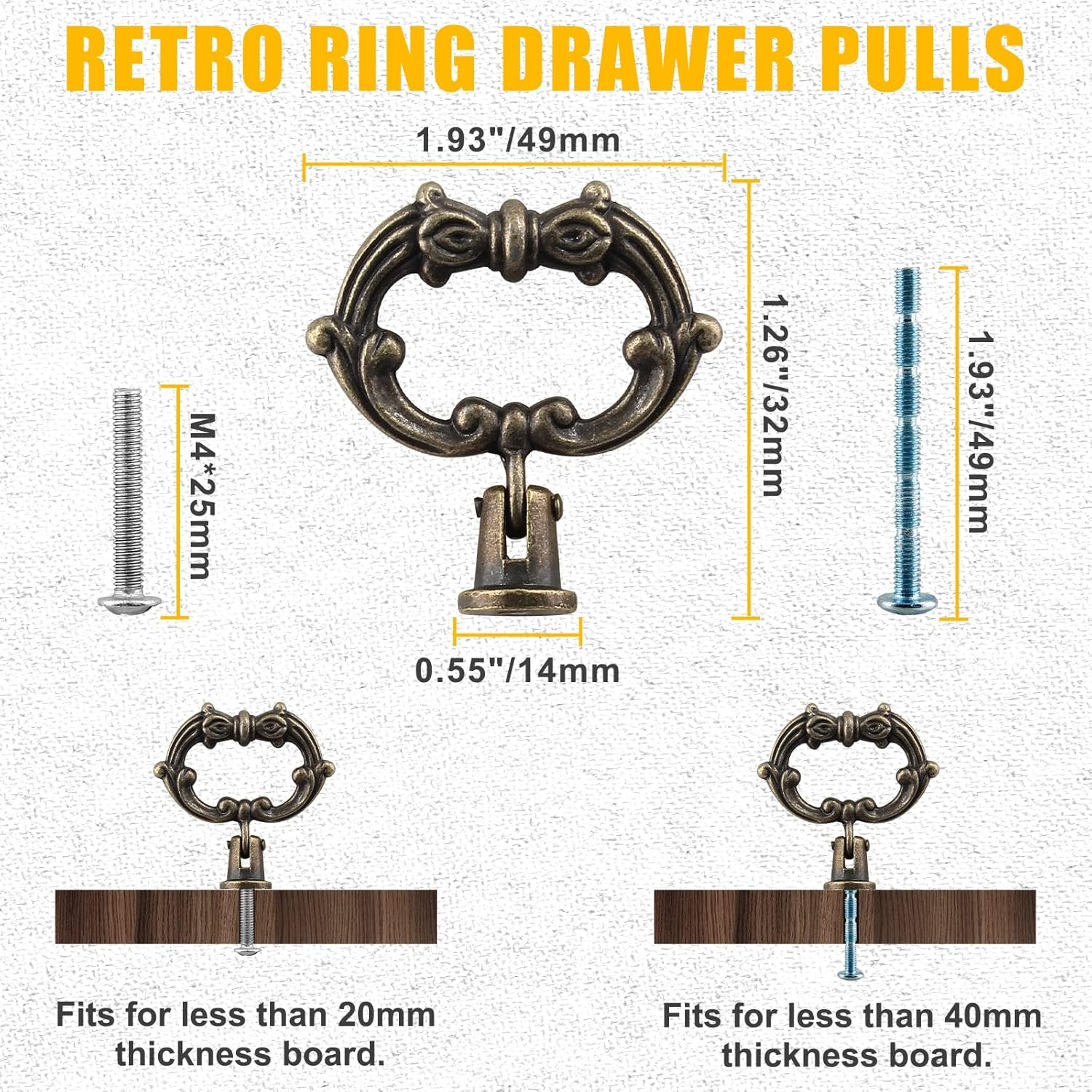 Luomorgo 6 Pcs Antique Bronze Drop Ring Drawer Pulls, Vintage Cabinet Pull Handl