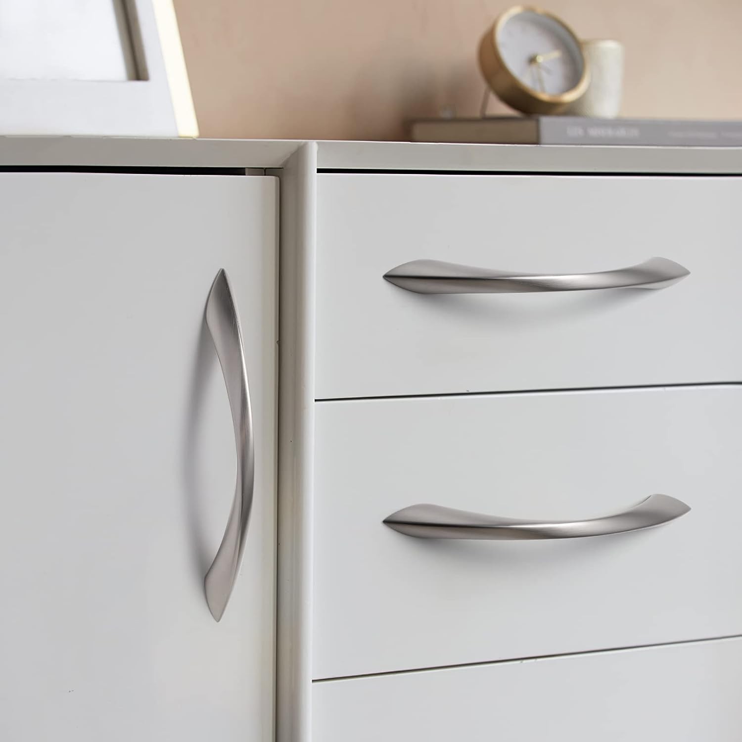 10 Pack Brushed Nickel Cabinet Pulls 5 Inch Arch Twisted for Kitchen Drawer