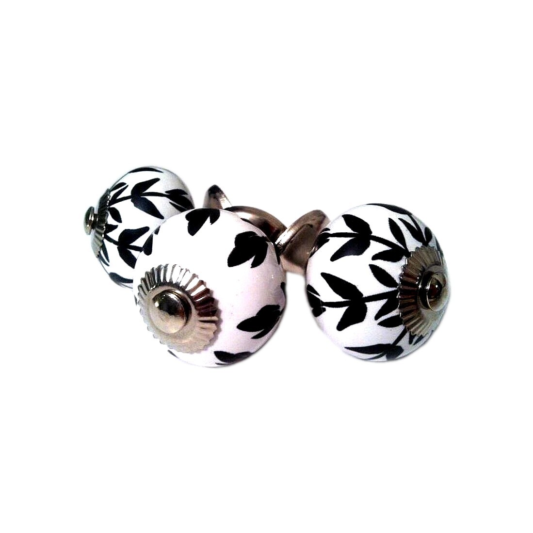 THREE Tulip Garden Knobs Shabby Chic Floral Drawer Pulls Black & White Vintage!