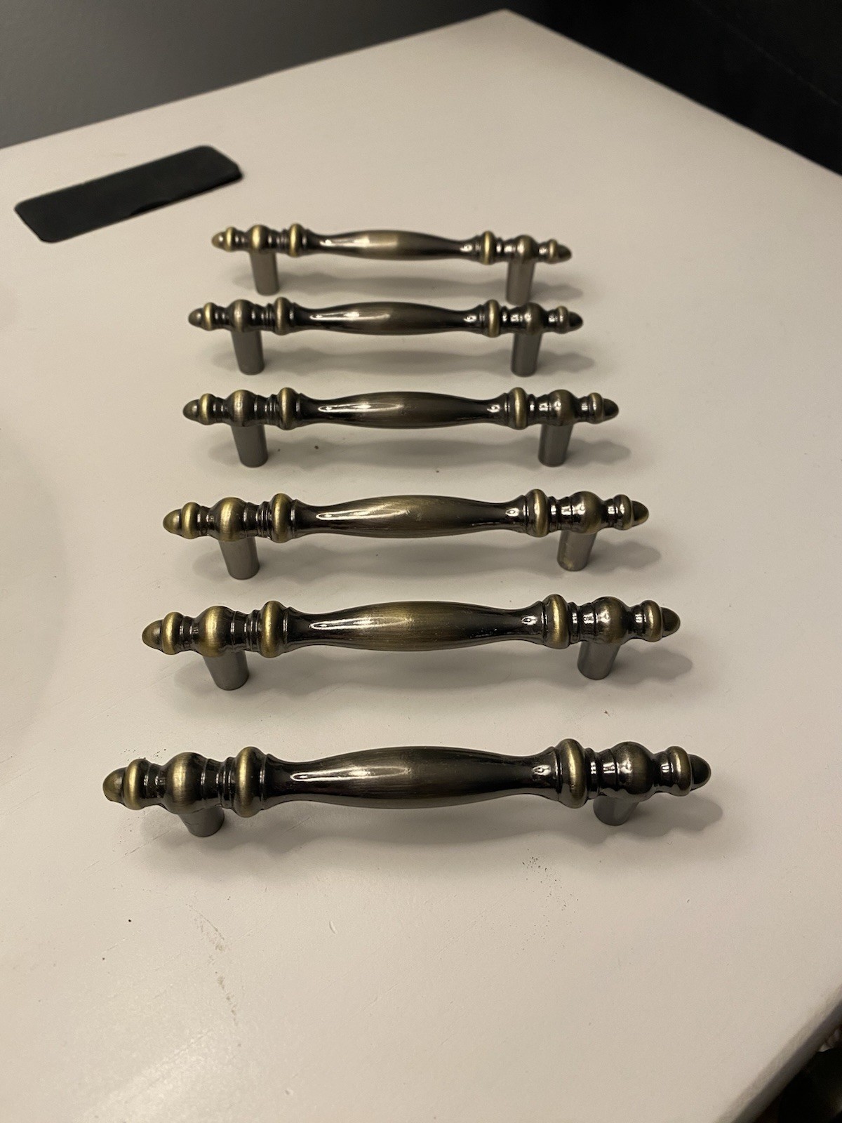Lot of 7 Traditional Antique Brass Drawer Pulls Bar Handles with Posts