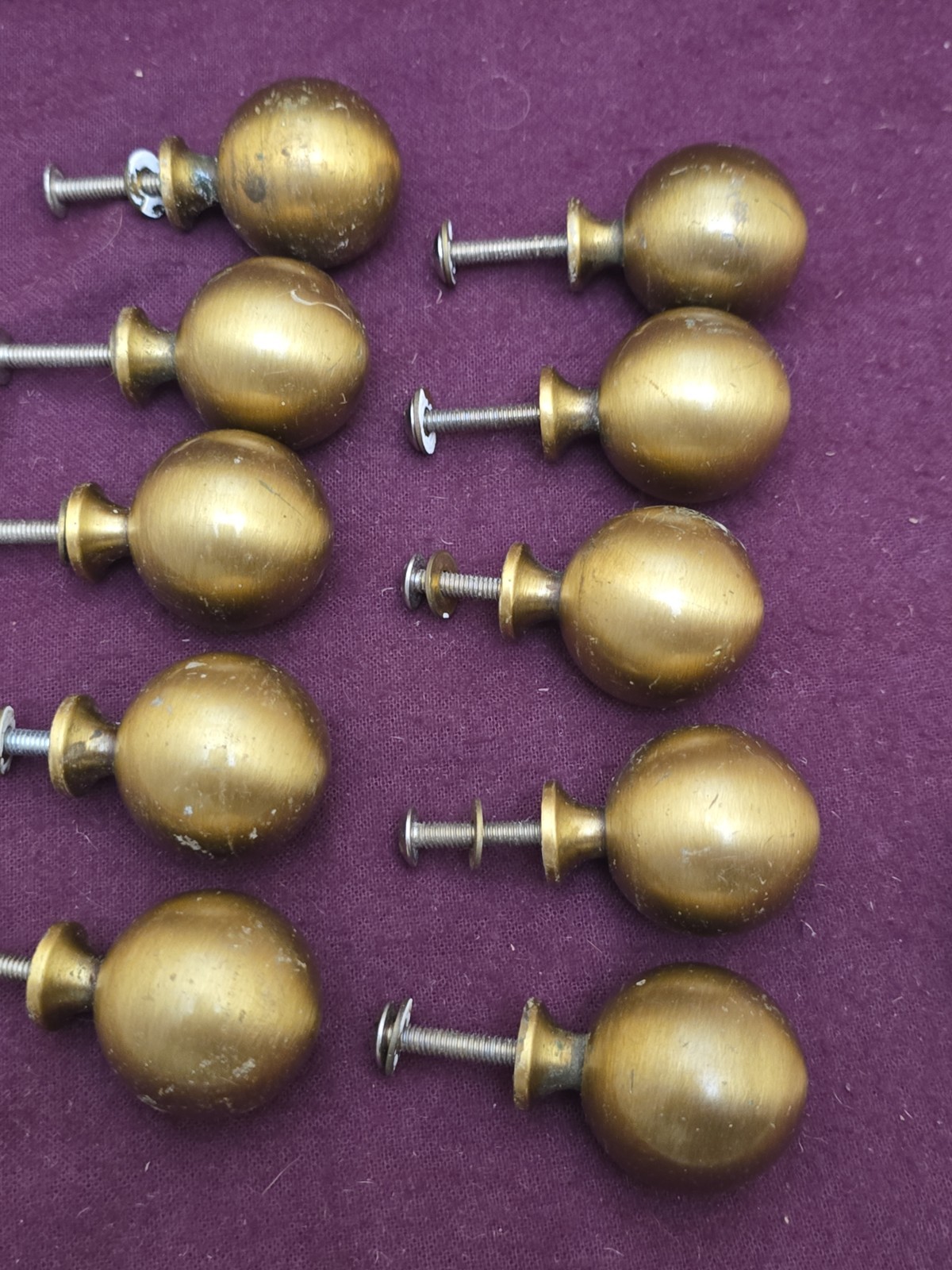 10 Solid Brass Drawer Pulls Round Cannon Ball Style Lot#1