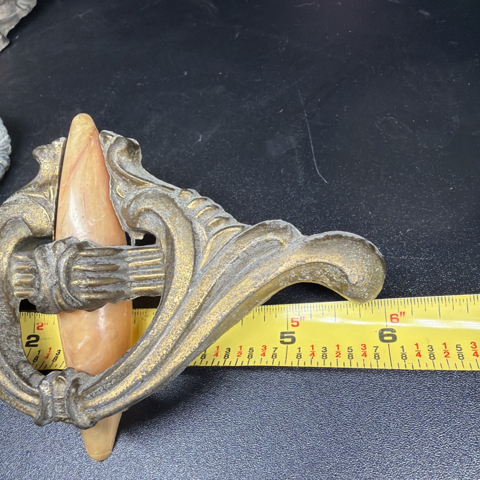 VTG Lot 10 Art Deco Drawer Waterfall Handles Pulls Orange Marble Bakelite Brass