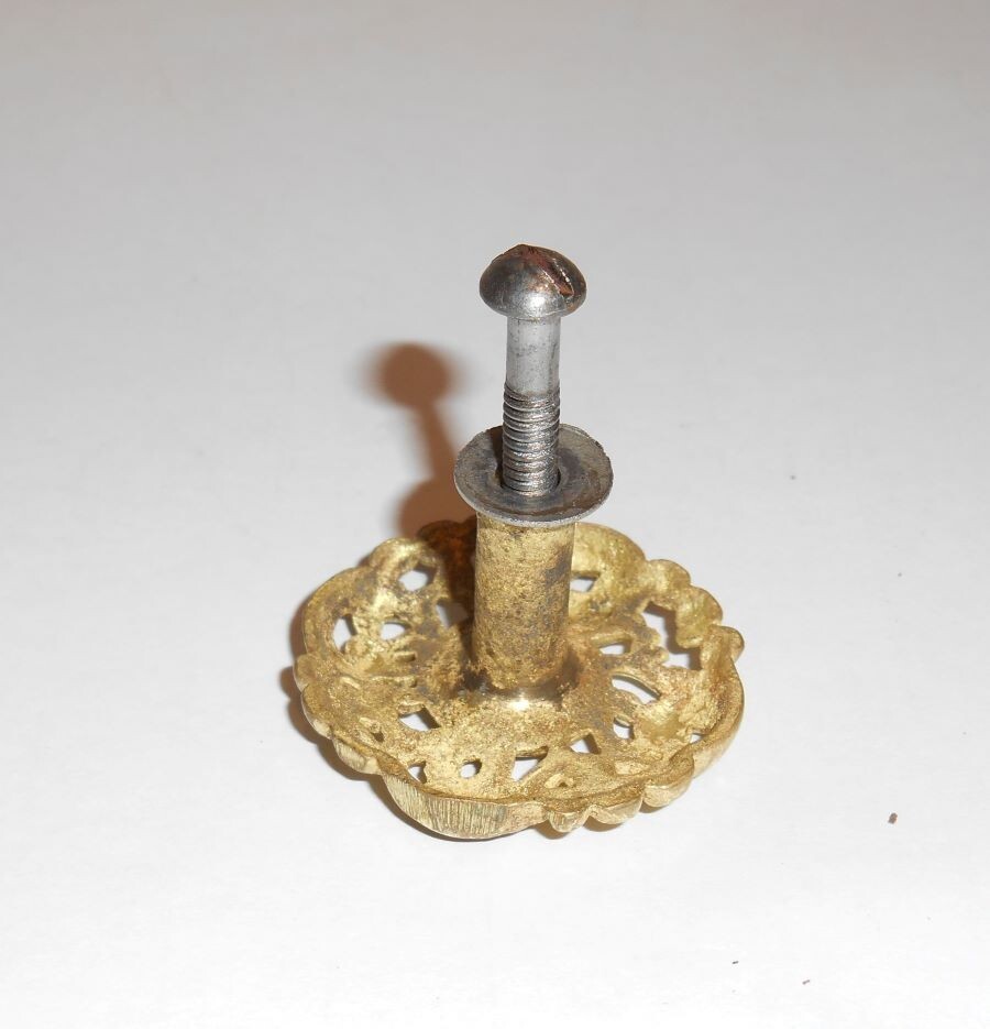Antique Round Brass Drawer Pull Knob Filigree 1 and 1/2 inch Diameter
