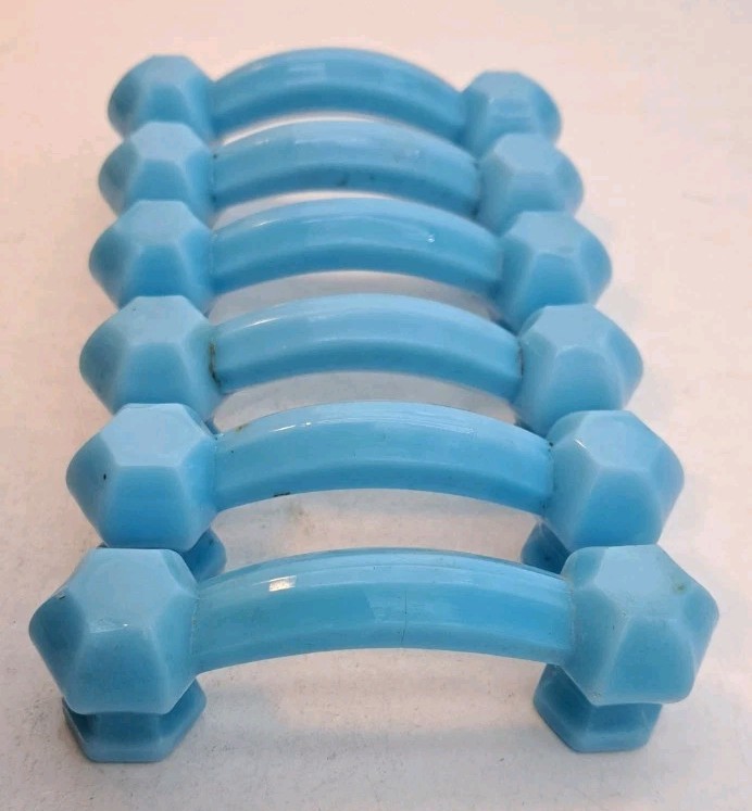 Antique Blue Milk Glass Handles Depression Glass Drawer Handle Hardware Lot of 6