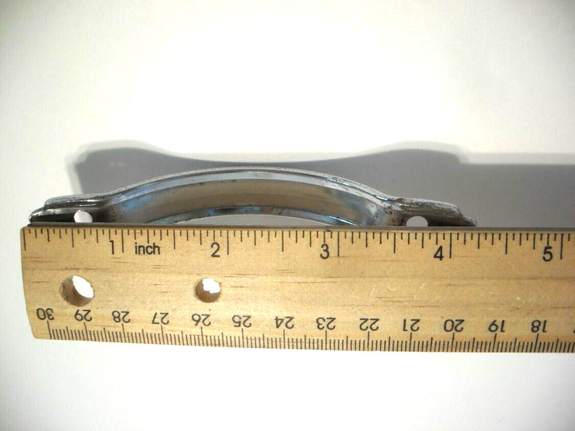 Vintage Chrome Drawer Strap Pull Cabinet Door Handle Raised Face Pointed Ends