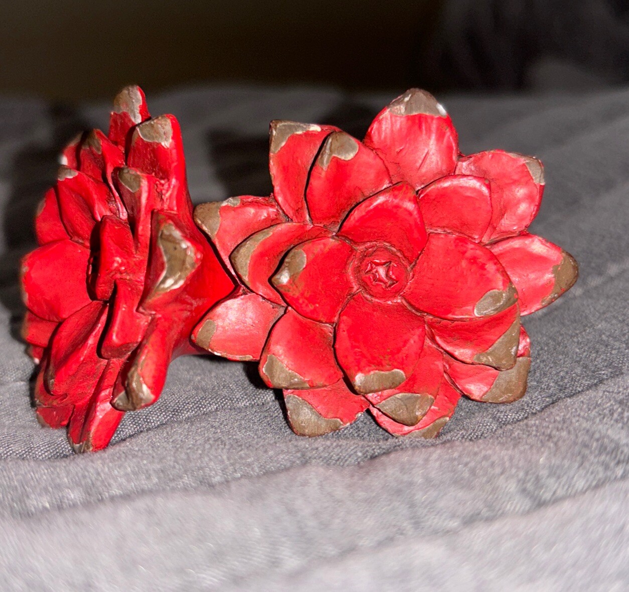Distressed Red Flower Floral Handle Cabinets Knob