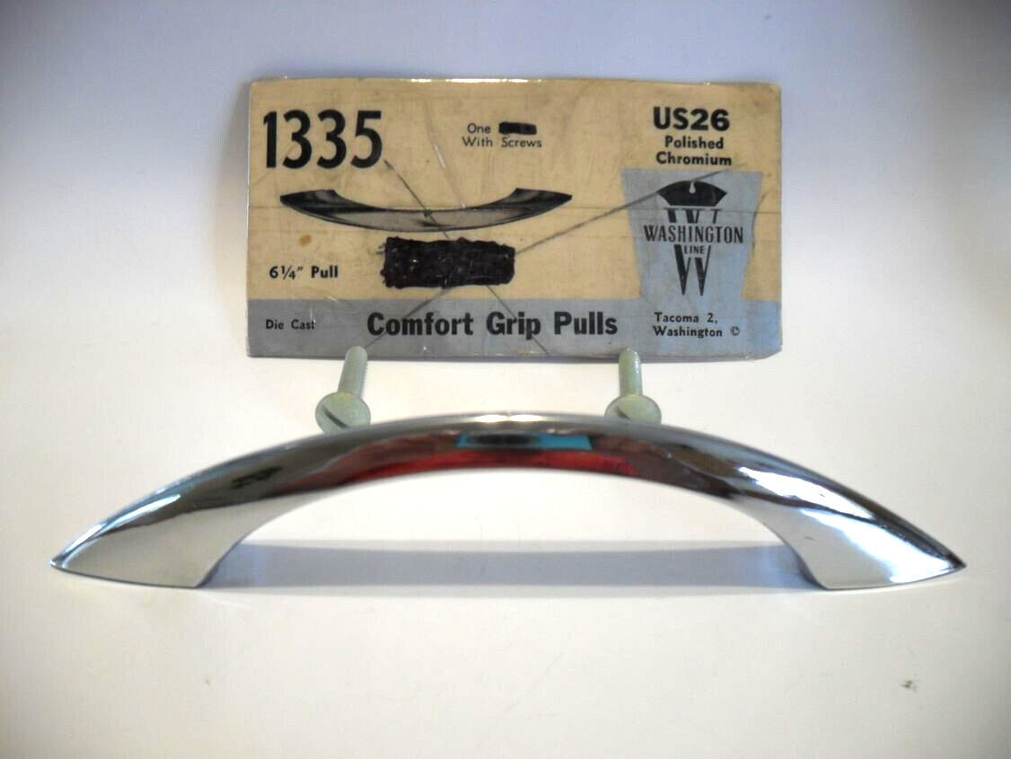 Vintage Nos Long Sleek Heavy Chrome Drawer Pull Cabinet Handle Peaked Face