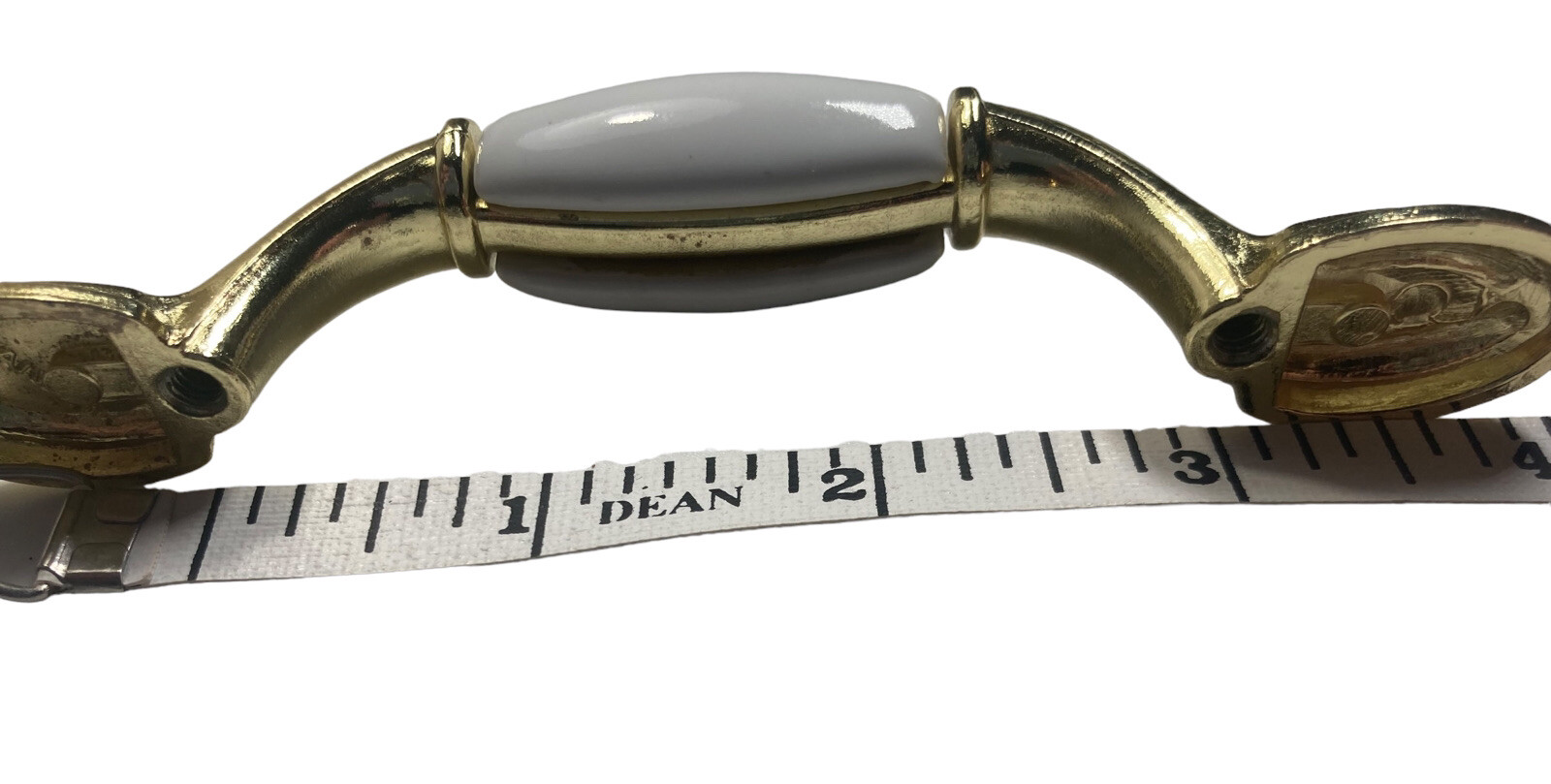 Vintage Brass Gold Tone White Porcelain Ceramic Drawer Handle Pull x8 Taiwan