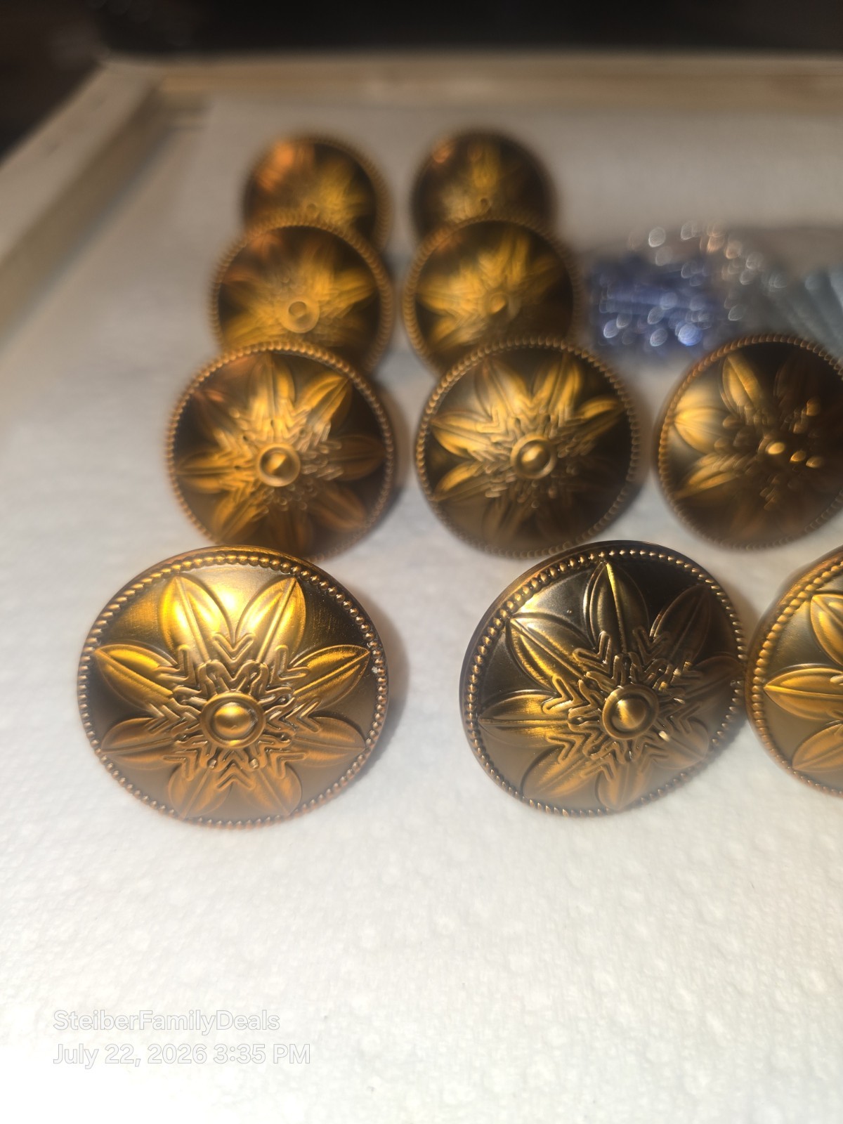 12 Antique Brass Knobs / Handle Pulls – Flower Pattern for Cabinets Drawers