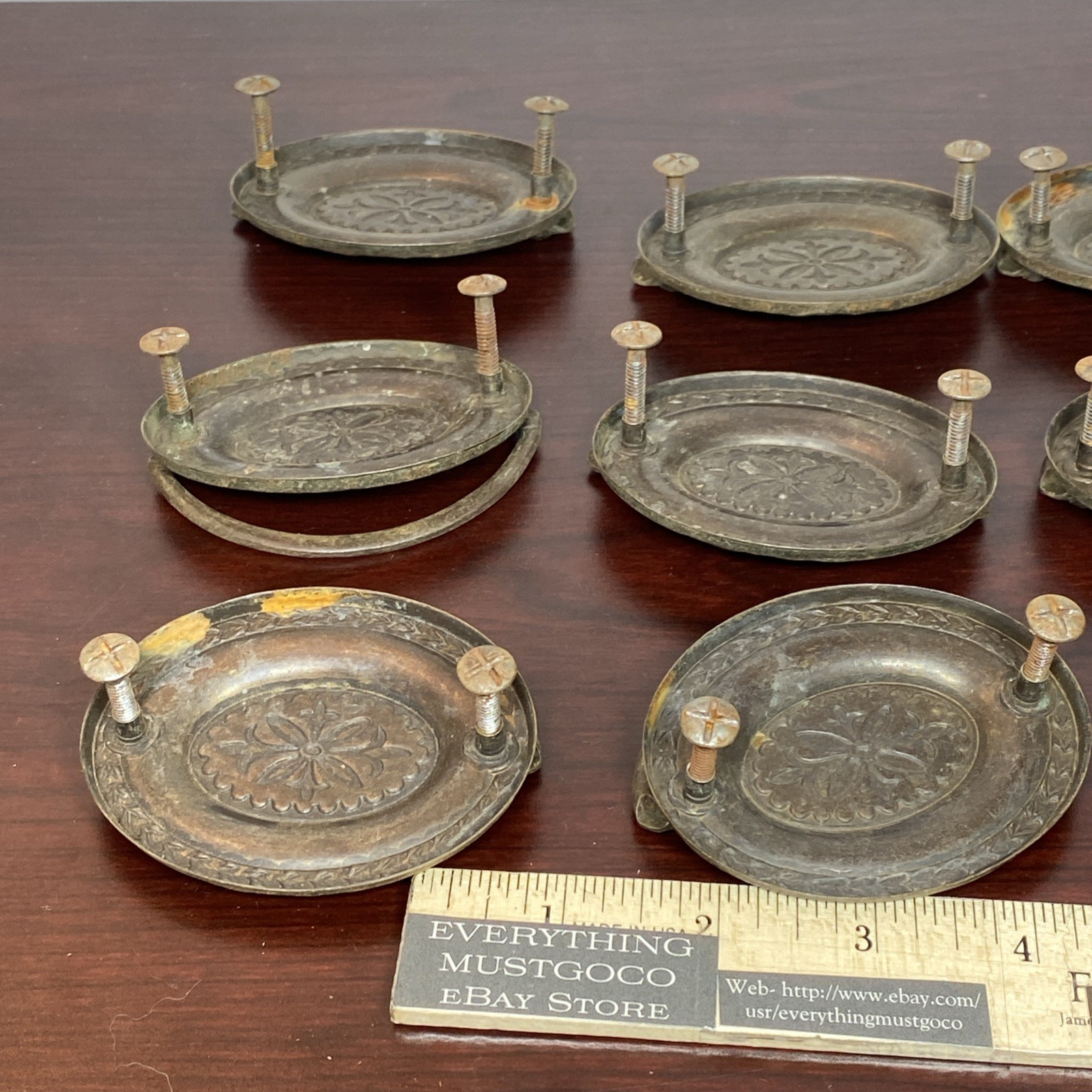 2.5” Hepplewhite Drop Bail Oval Antique Brass Plated 12 Vtg drawer Pulls handles