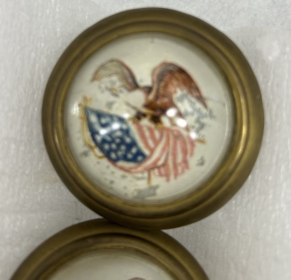 antique eagle flag drawer pulls lot 2 round glass brass 2 in original 1800
