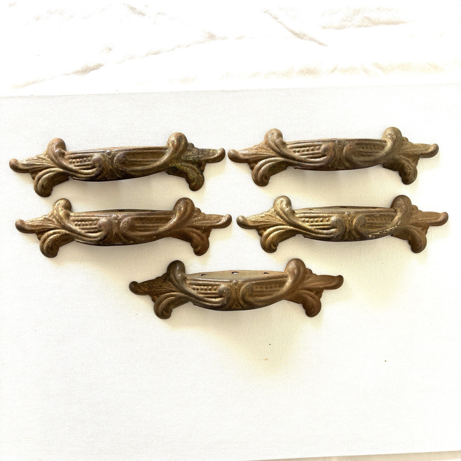 Set of 5 art Nouveau Pulls waterfall dresser Drawer Pull Antique Deco Apothecary