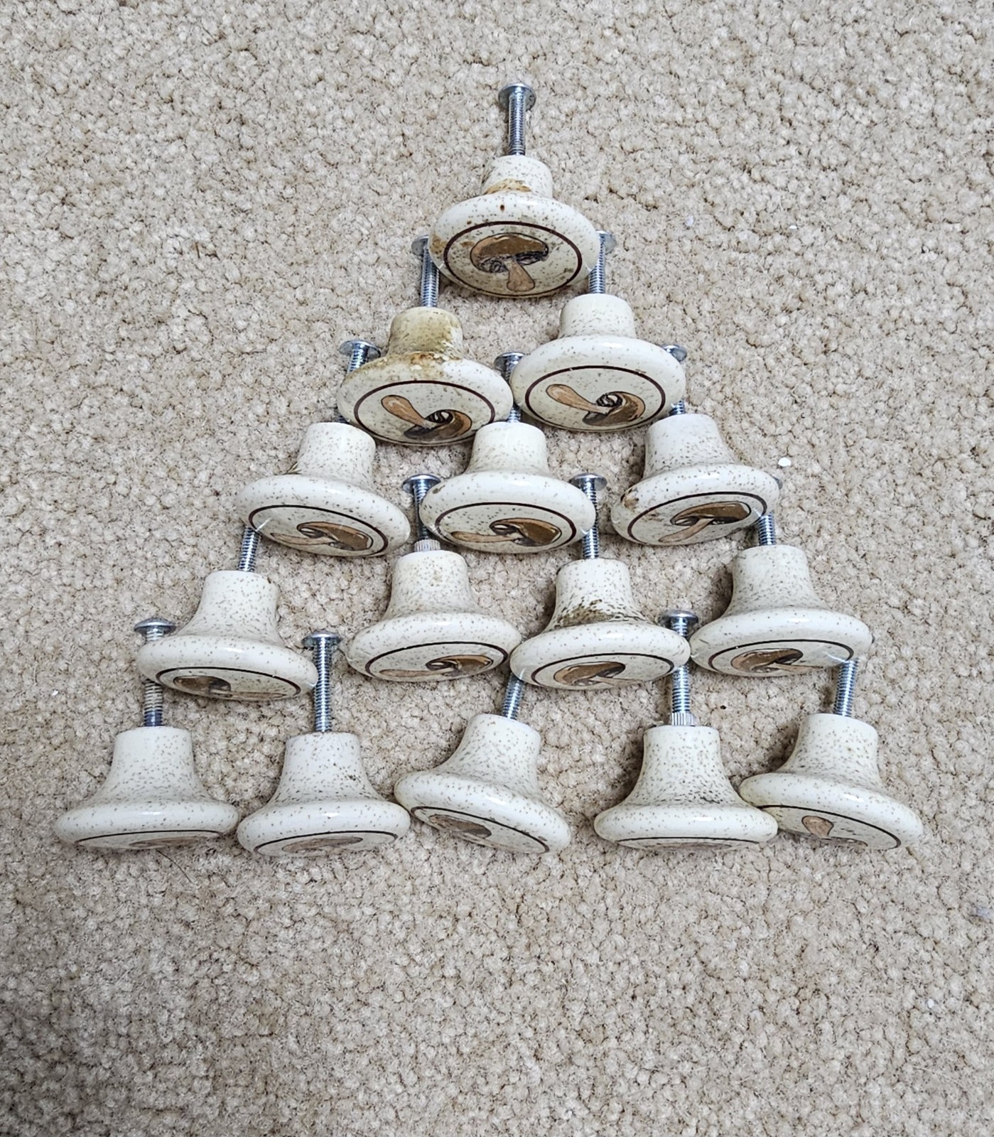 Vintage Mushroom Cabinet Knob Pulls Ceramic 1.5″