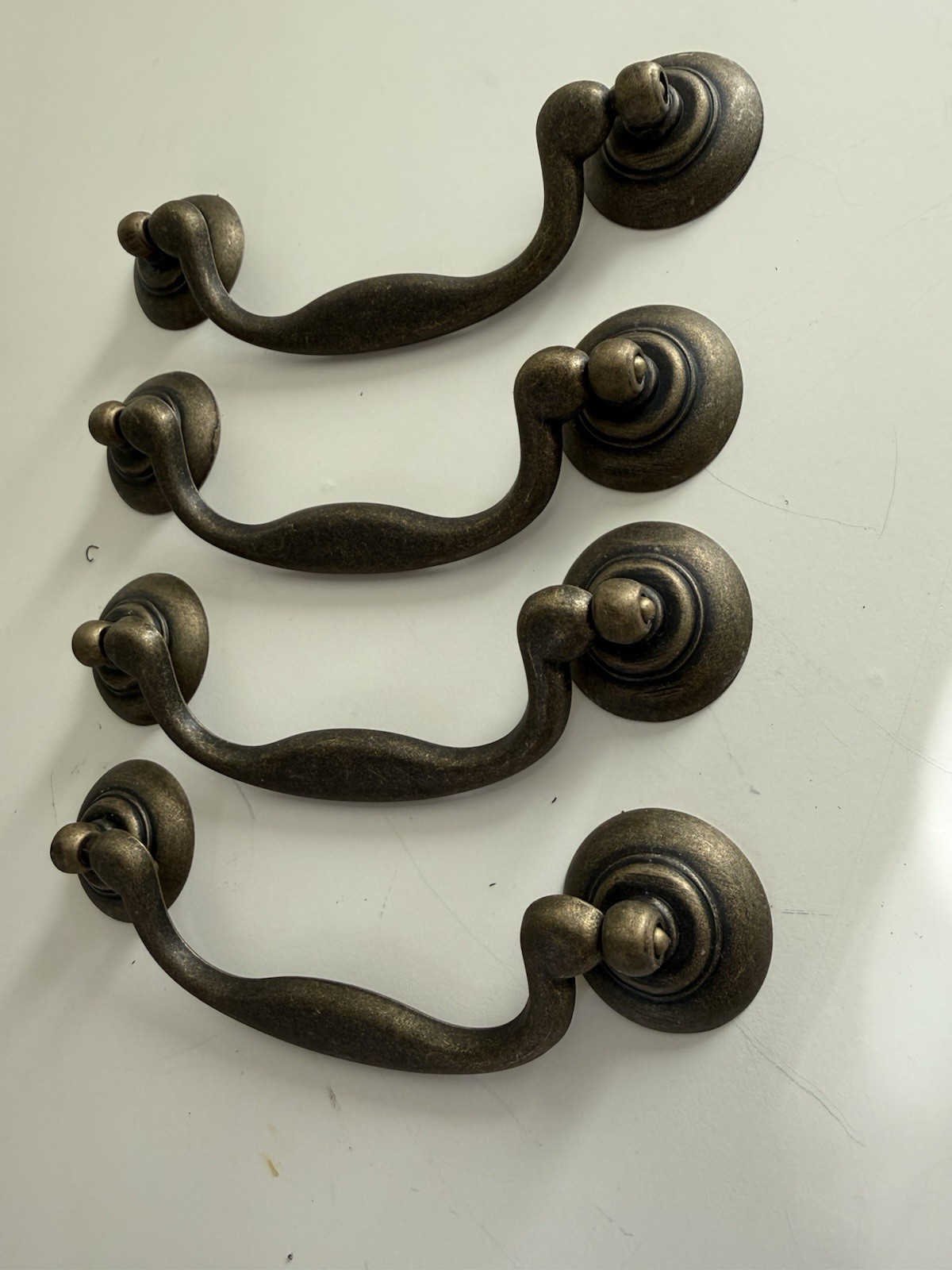 Set of 4 Vintage Brass Drawer Pulls |Traditional Bail Handle Style | Solid Metal