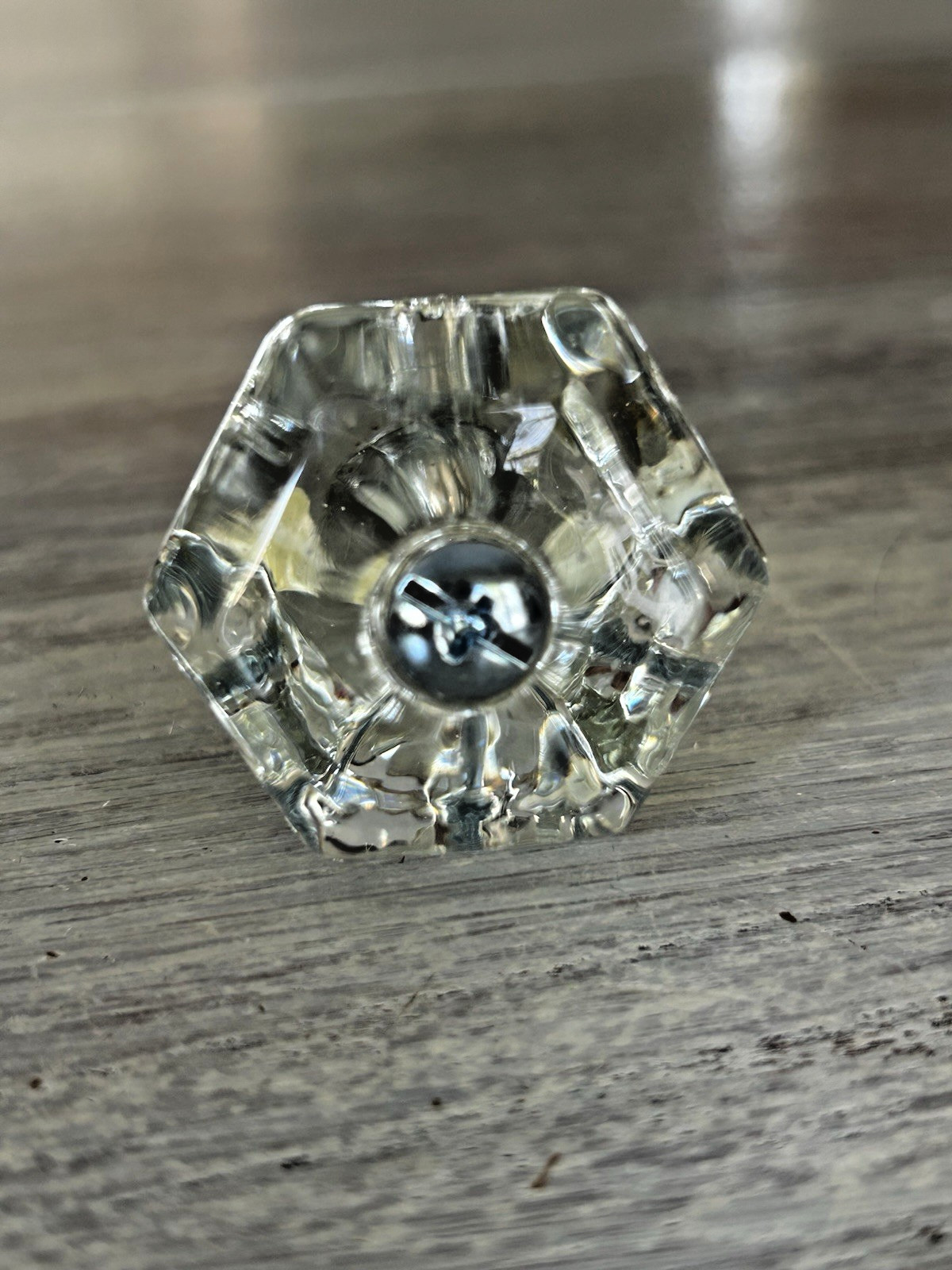 Vintage Glass Pull Knob Hexagon 1 1/2″ New Hardware (2a)