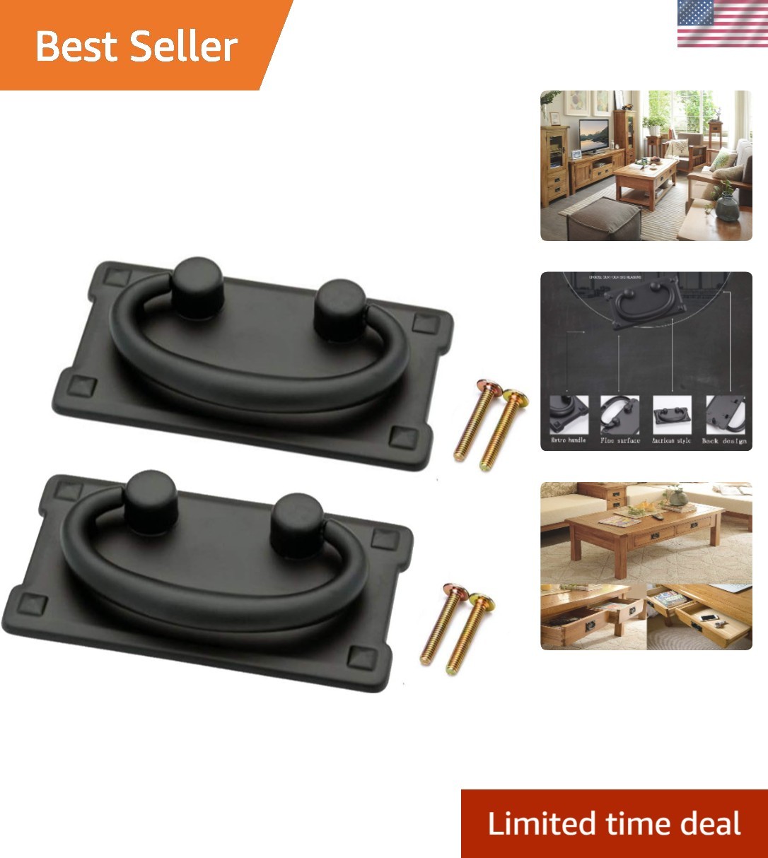 Vintage 2pc Bronze Ring Pull Knobs for Cabinets & Dressers – Elegant Hardware