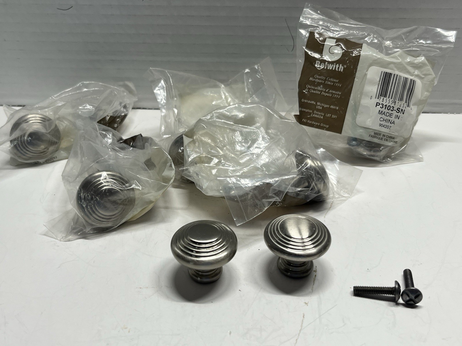 Vintage Lot (7) NOS Belwith Round Nickel Swirl Design Drawer/Cabinet Knobs