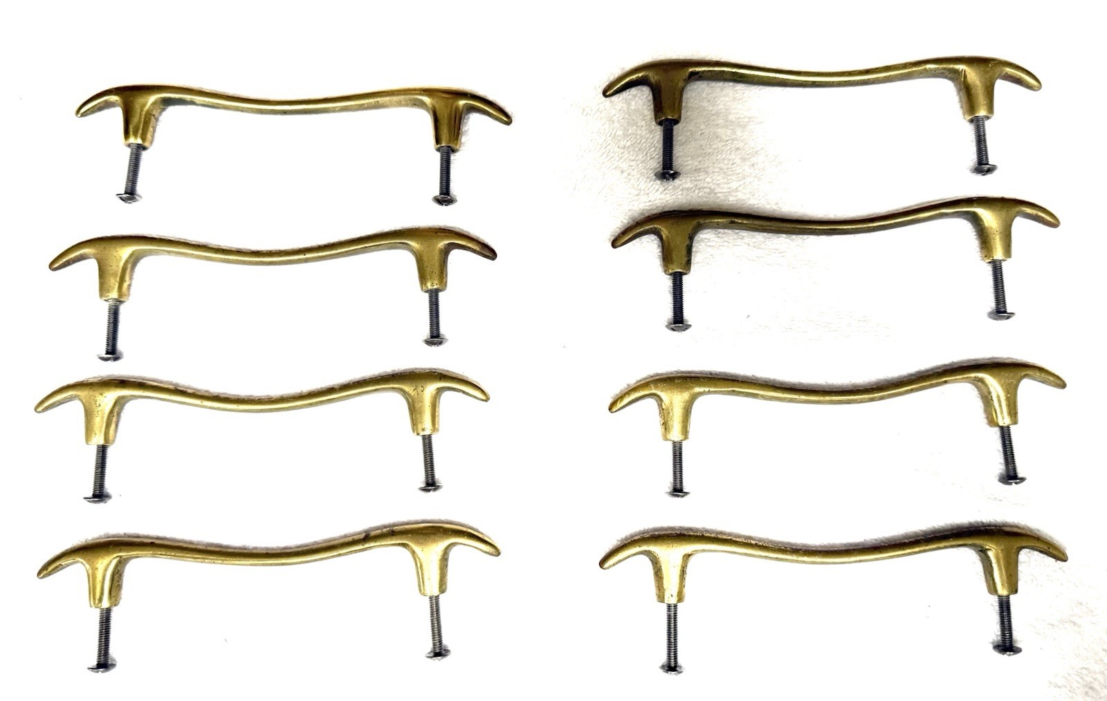 SET OF 8 MID CENTURY DRAWER PULLS HANDLES BRASS DREXEL (?) DRESSER MID-CENTURY