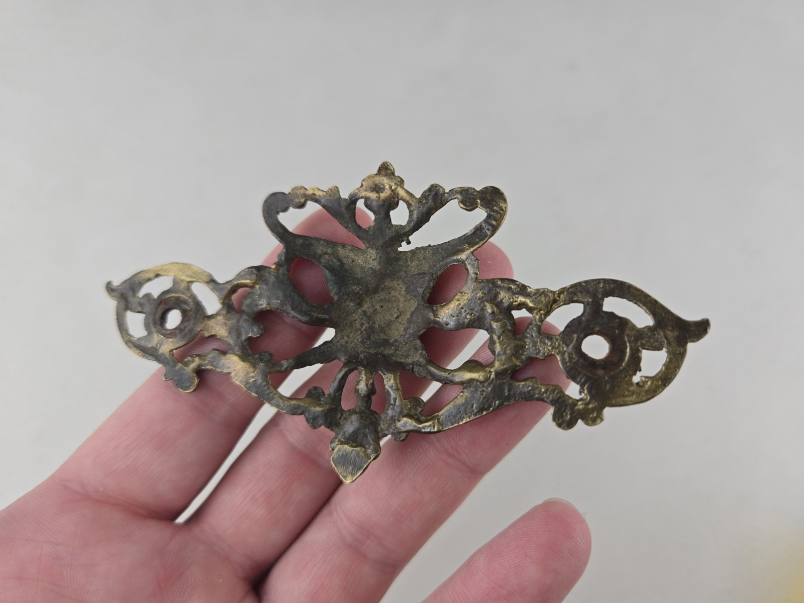 Antique Old Man Wind Winter/ Lion Heavy Brass Drawer Pull Back Plate