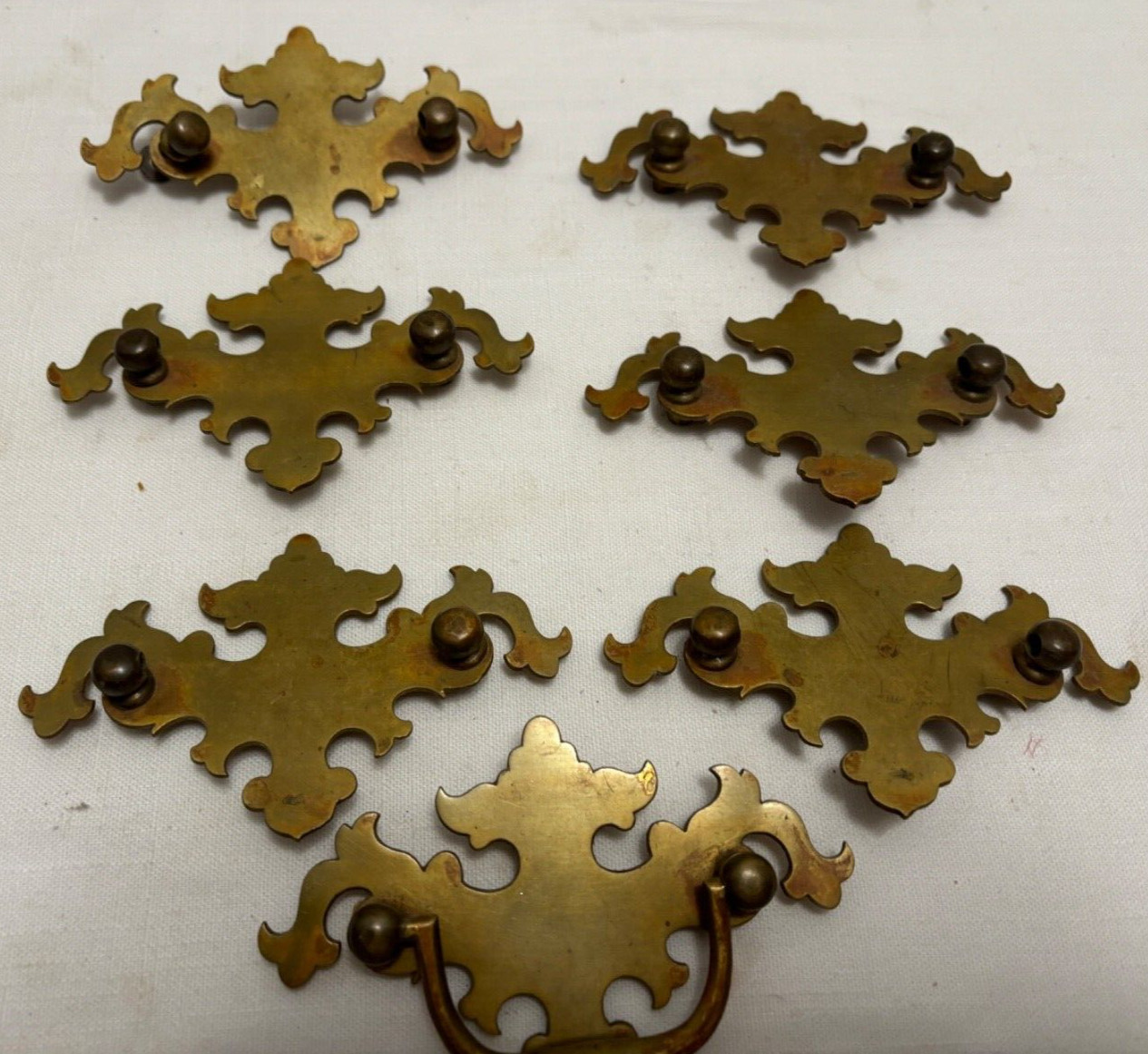 6 Chippendale 5″ Batwing Vintage Cast Brass Backplates 1 Complete Drawer Pull