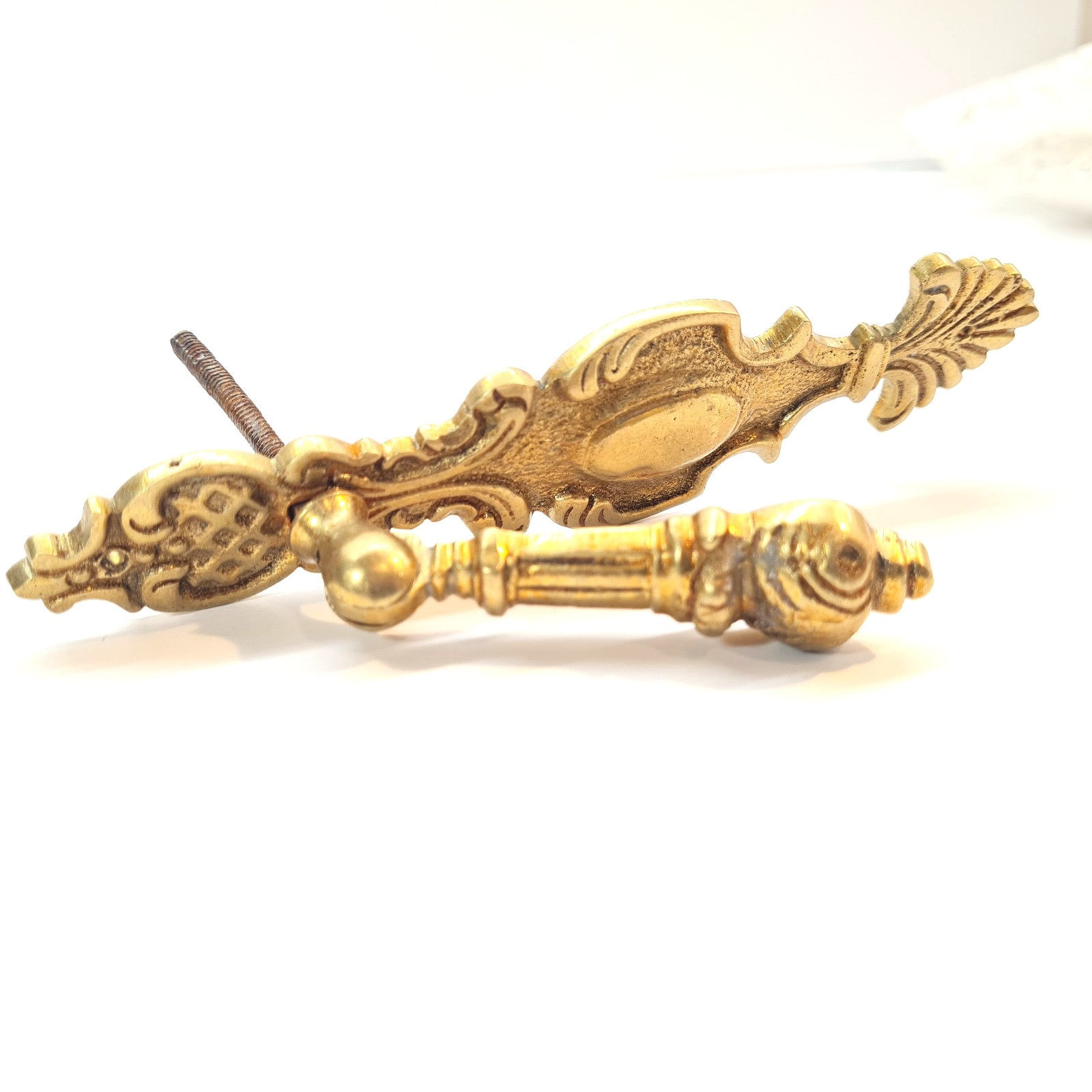 Antique Brass Drop Drawer Pull, Ornate Dresser Handle, Cabinet Wardrobe Hardware
