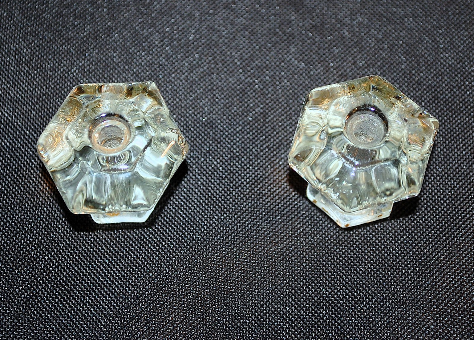 Vintage Antq Clear Glass Hexagon 6 Edge Cabinet Dresser Drawer Knobs X2