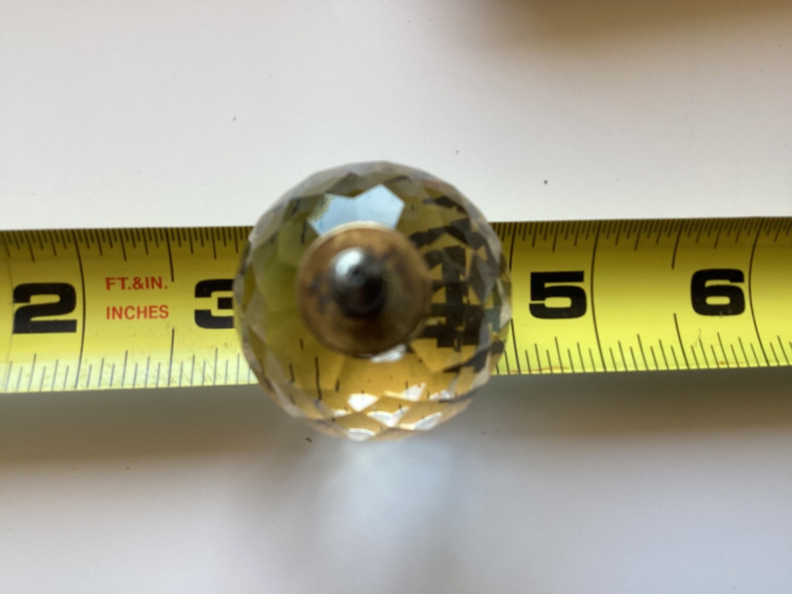 10 Vintage Acrylic Drawer Knobs Clear Faceted 1 3/8″ With Brass Seal and Screws