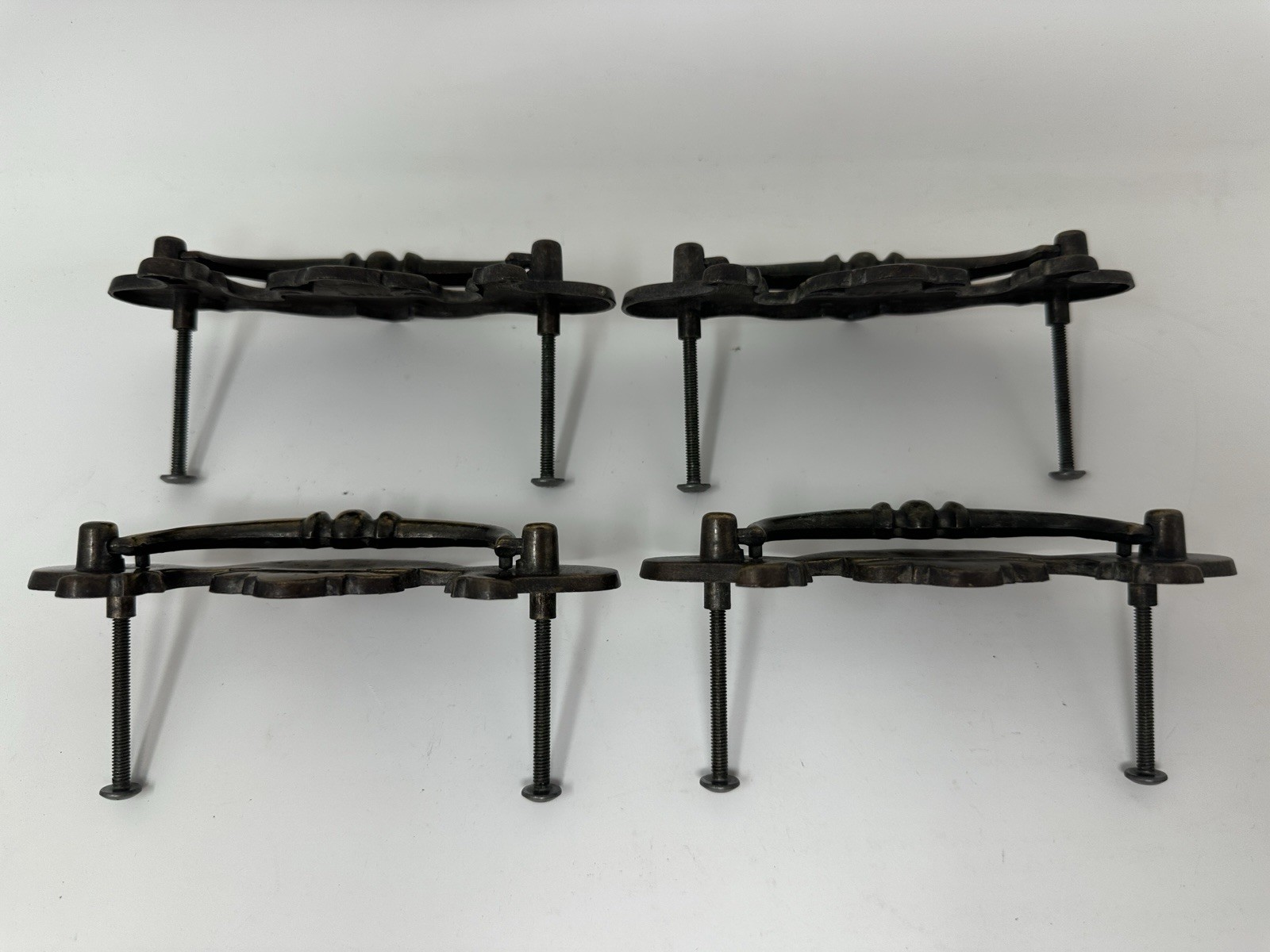 Vintage Brass Chippendale Batwing Drawer Pulls Set of 4 Bail Handles Salvaged