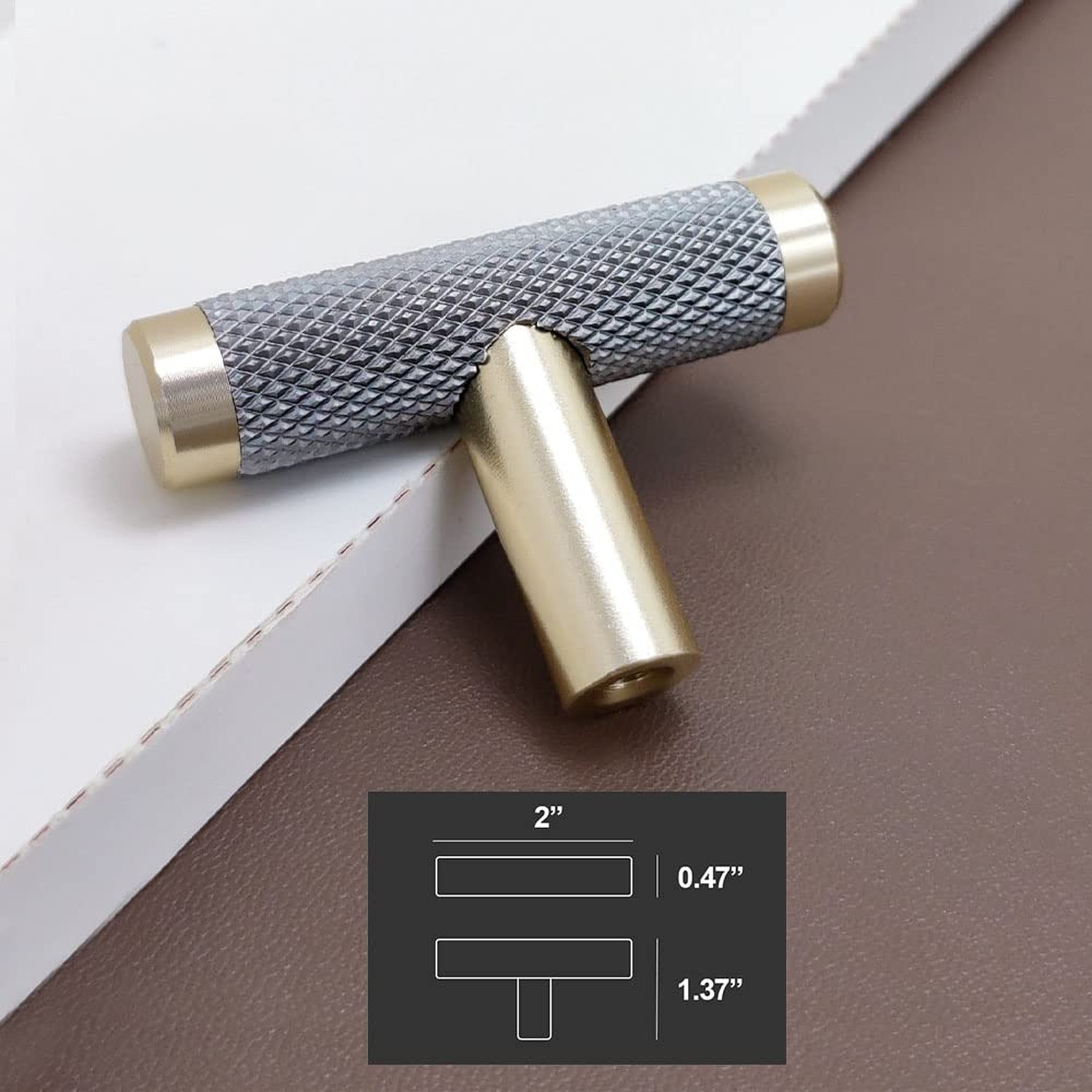 10 Pack 2 Inch Cabinet T Knob Gold and Grey Knurled Handles for Brushed Gold …