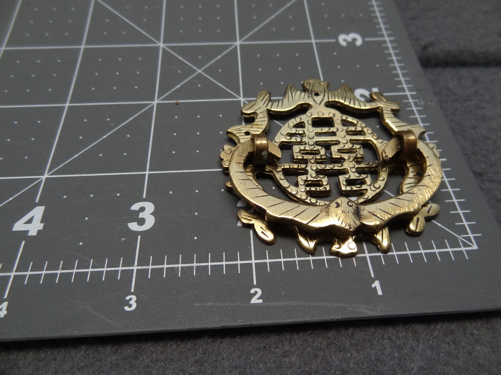 12 Brass 2″ Asian Drawer Pull Hardware VTG Hong Kong Oriental Knocker Door Decor