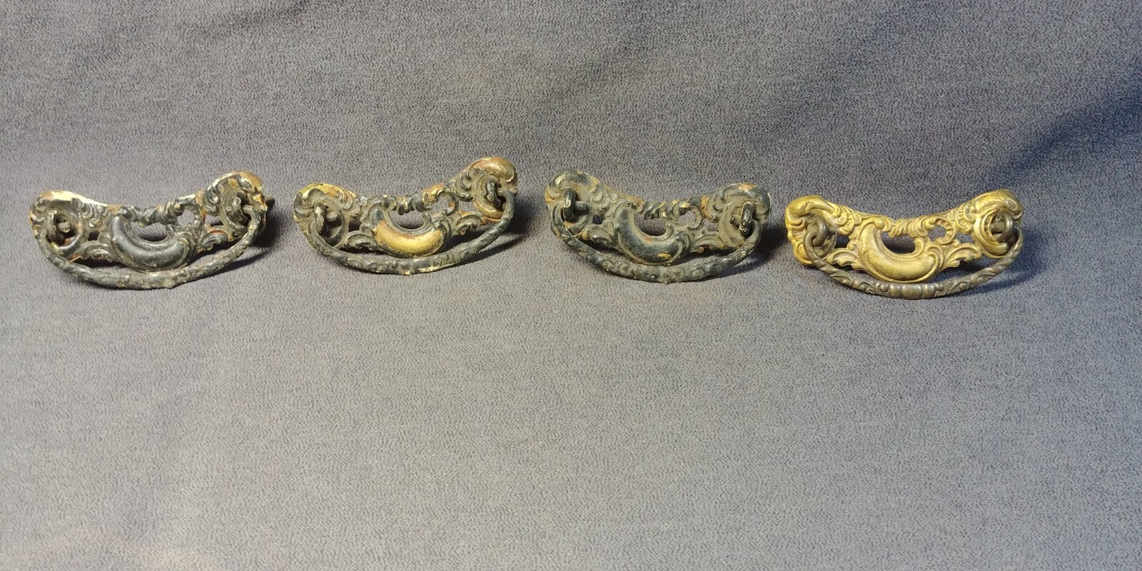 4 Victorian Matching Brass Iron Bail Drop Handle Furniture Pull Hardware 3″ Post