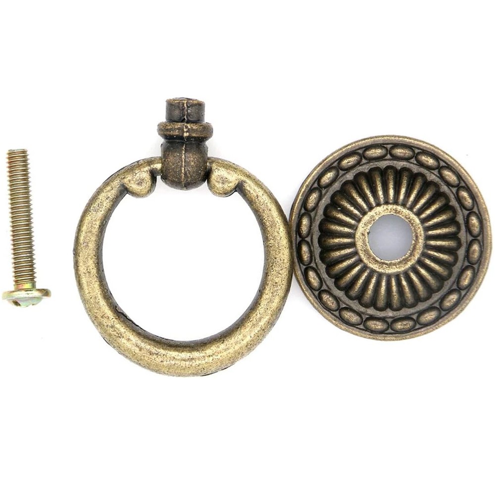 Vintage Antique Brass Ring Pulls Handles for Cabinet Drawer 10Pcs NEW