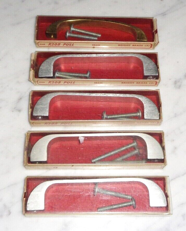 5 National Lock R208 Brass & Nickel Bar Cabinet Drawer Pull Handles Vintage