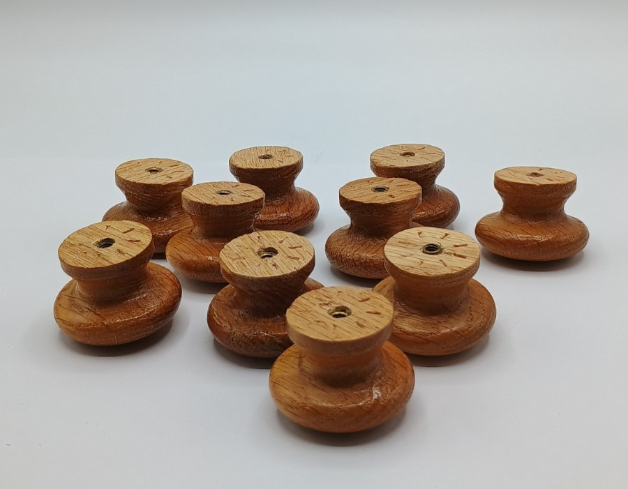 10 Vintage Round Wood Oak Mushroom Drawer Pull Knobs 1.5″